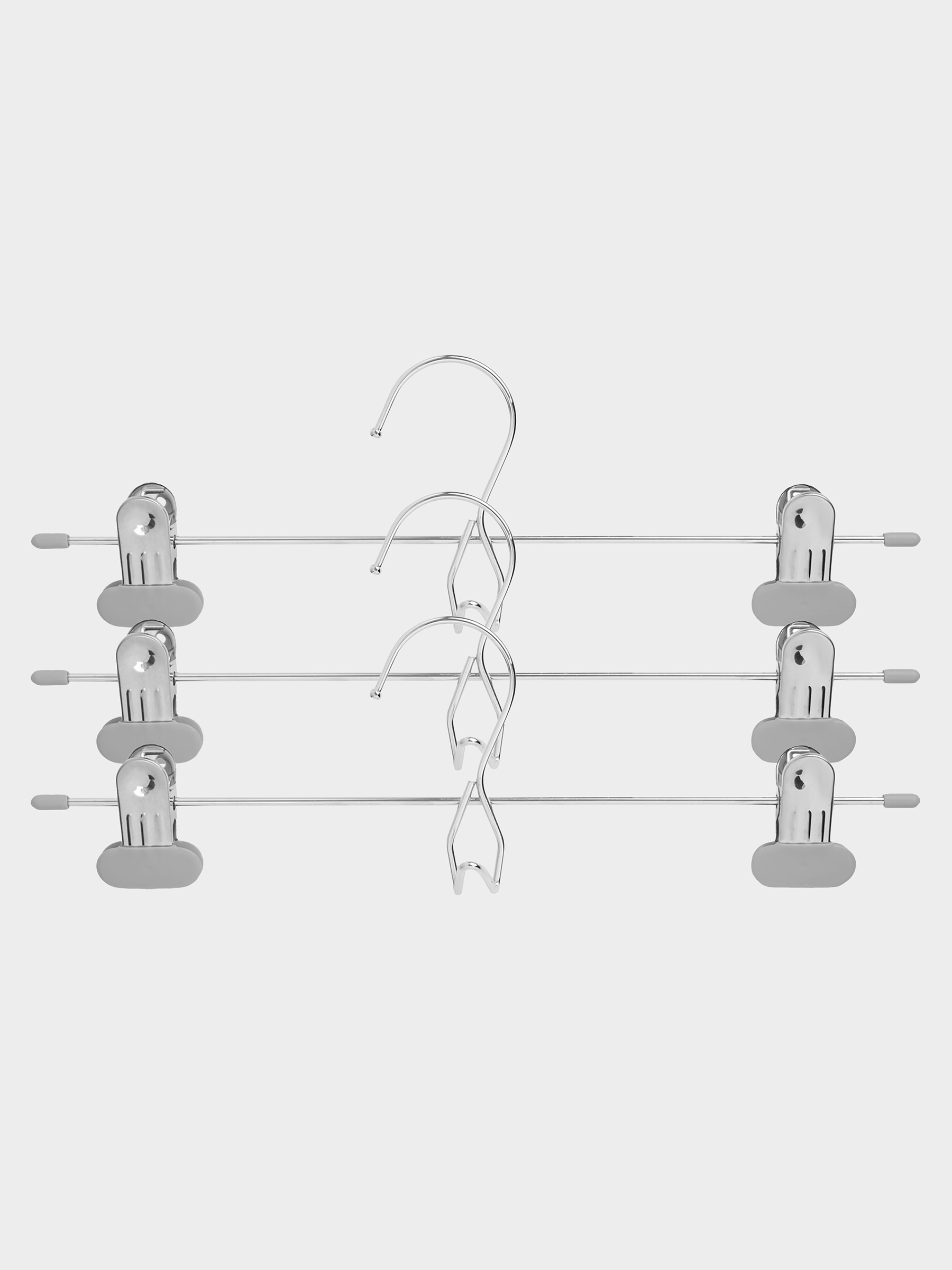 Pant/skirt hanger, 33 cm, 3 pcs, with clips, Coated metal, Grey, Colorful house, image-1