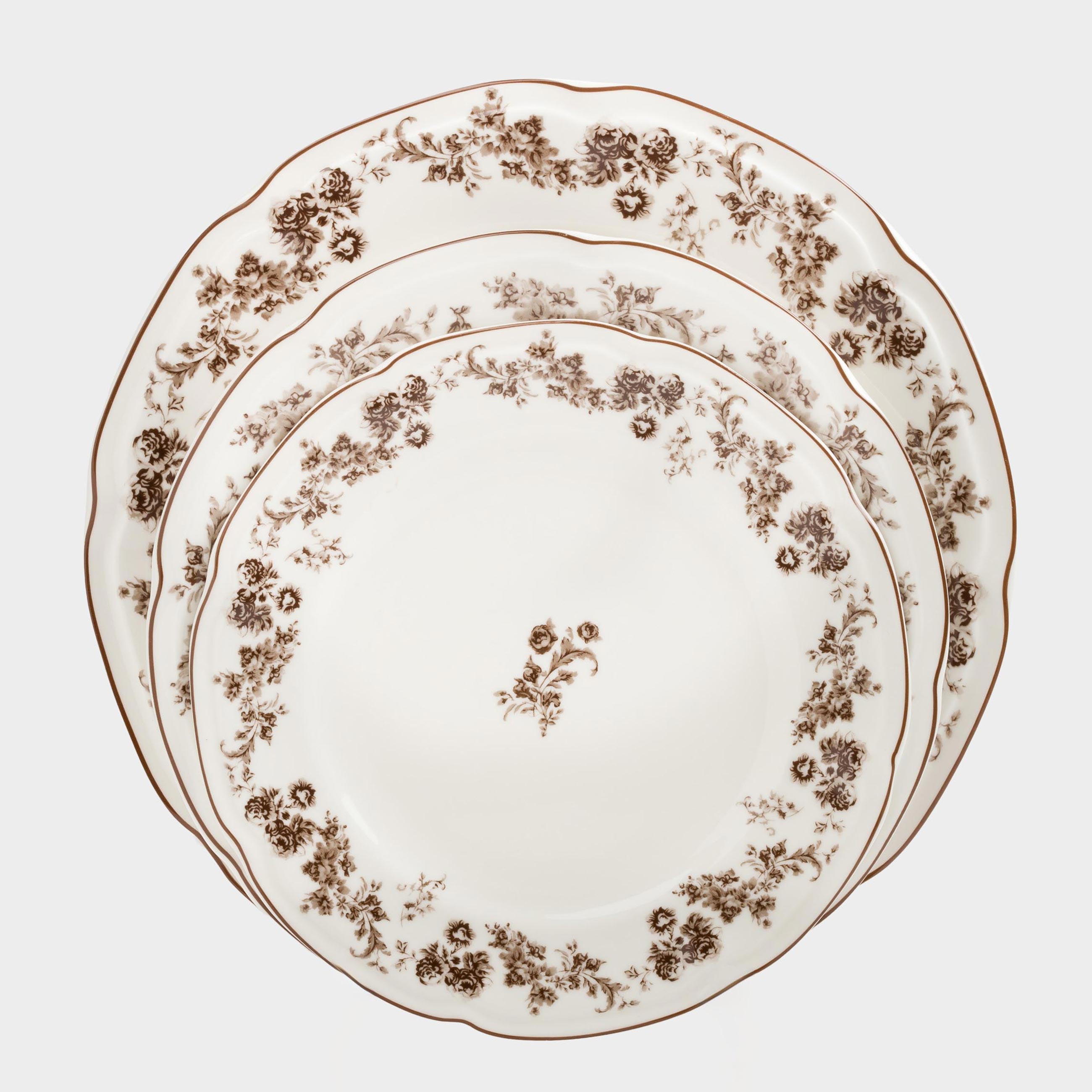 Dining set, 6 persons, 18 items, porcelain N, white, Brown flowers, Rarest flowers, image-2