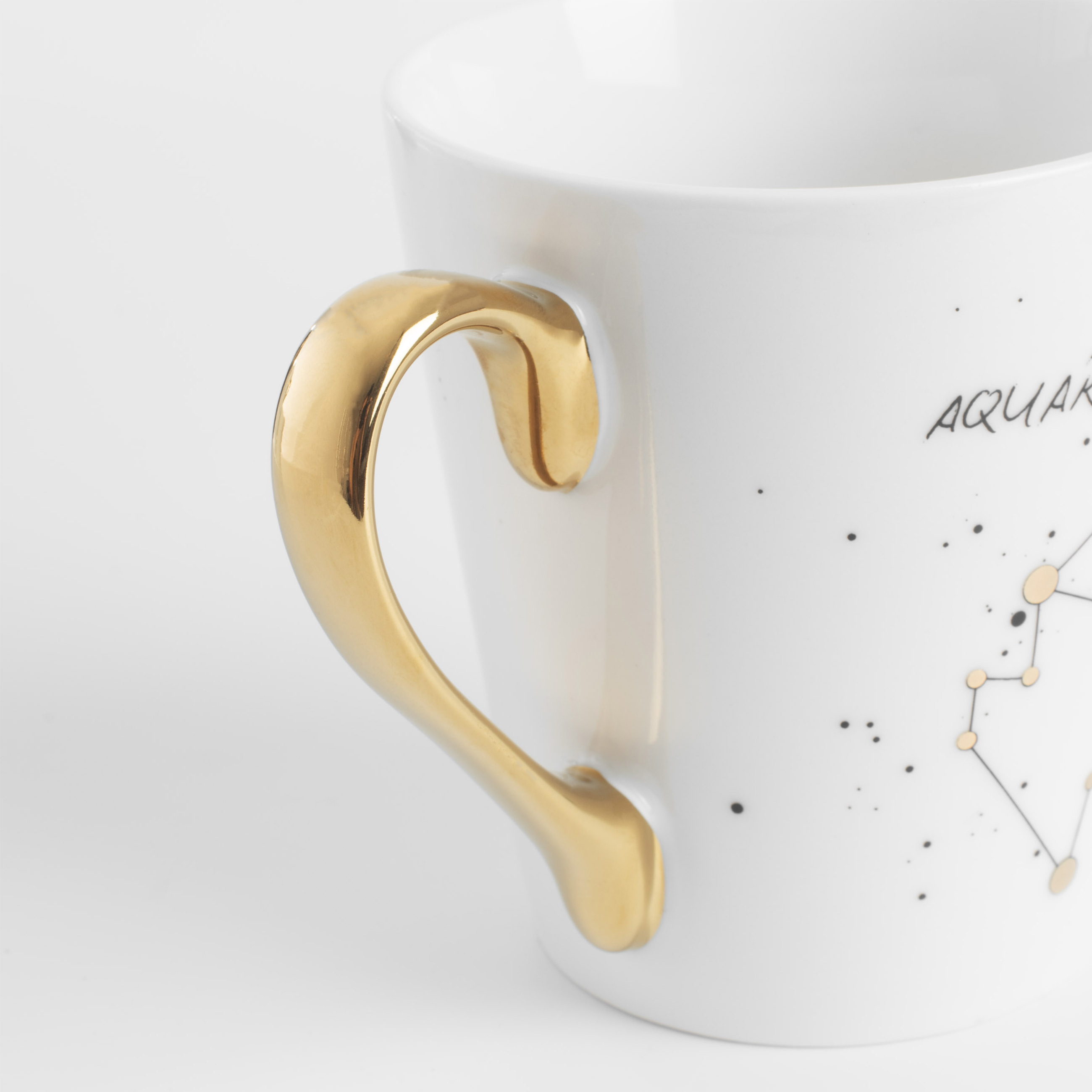 Mug, 400 ml, porcelain N, milky golden, Aquarius, Zodiac, image-2