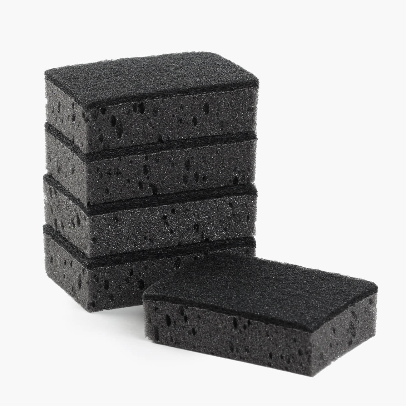 Dishwashing sponge, 10x7 cm, 5 pcs, foam/abrasive, rectangular, black, Black clean