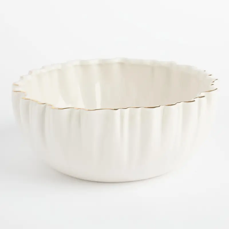 Salad bowl, 20x8 cm, 1,3 l, porcelain P, with golden edging, Crumpled effect, Crumple gold