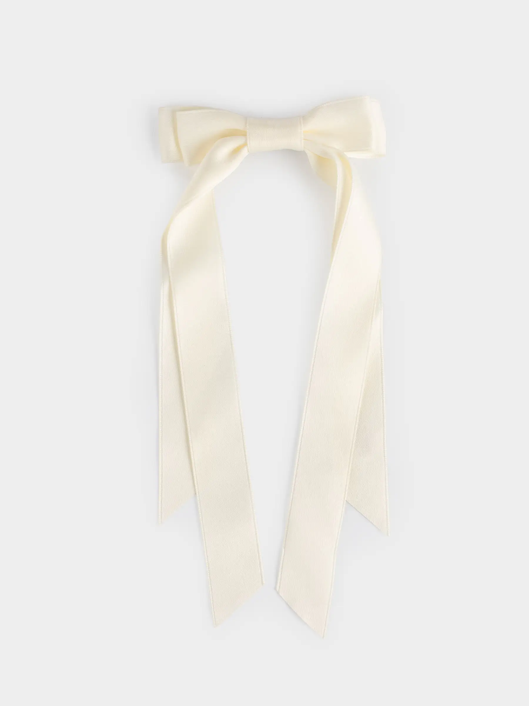 Hair clip, 24 cm, for children, satin / metal, milky, Bow, Silk