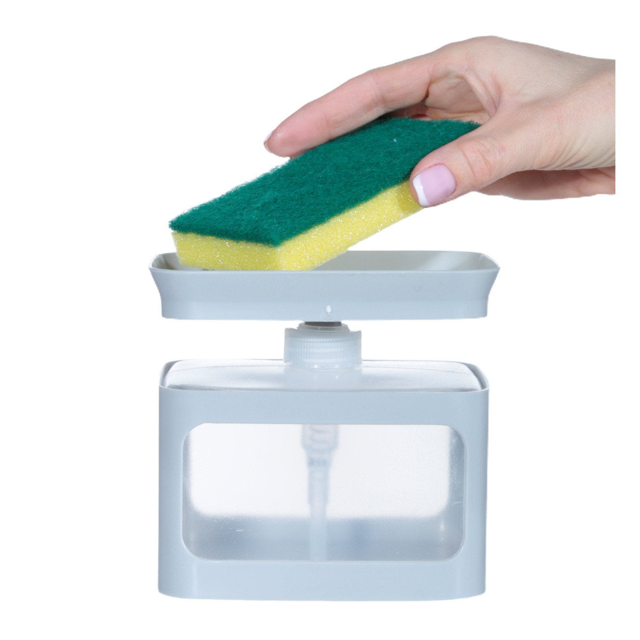 Detergent dispenser, 680 ml, with sponge, Platform, Plastic, Grey, Keeping