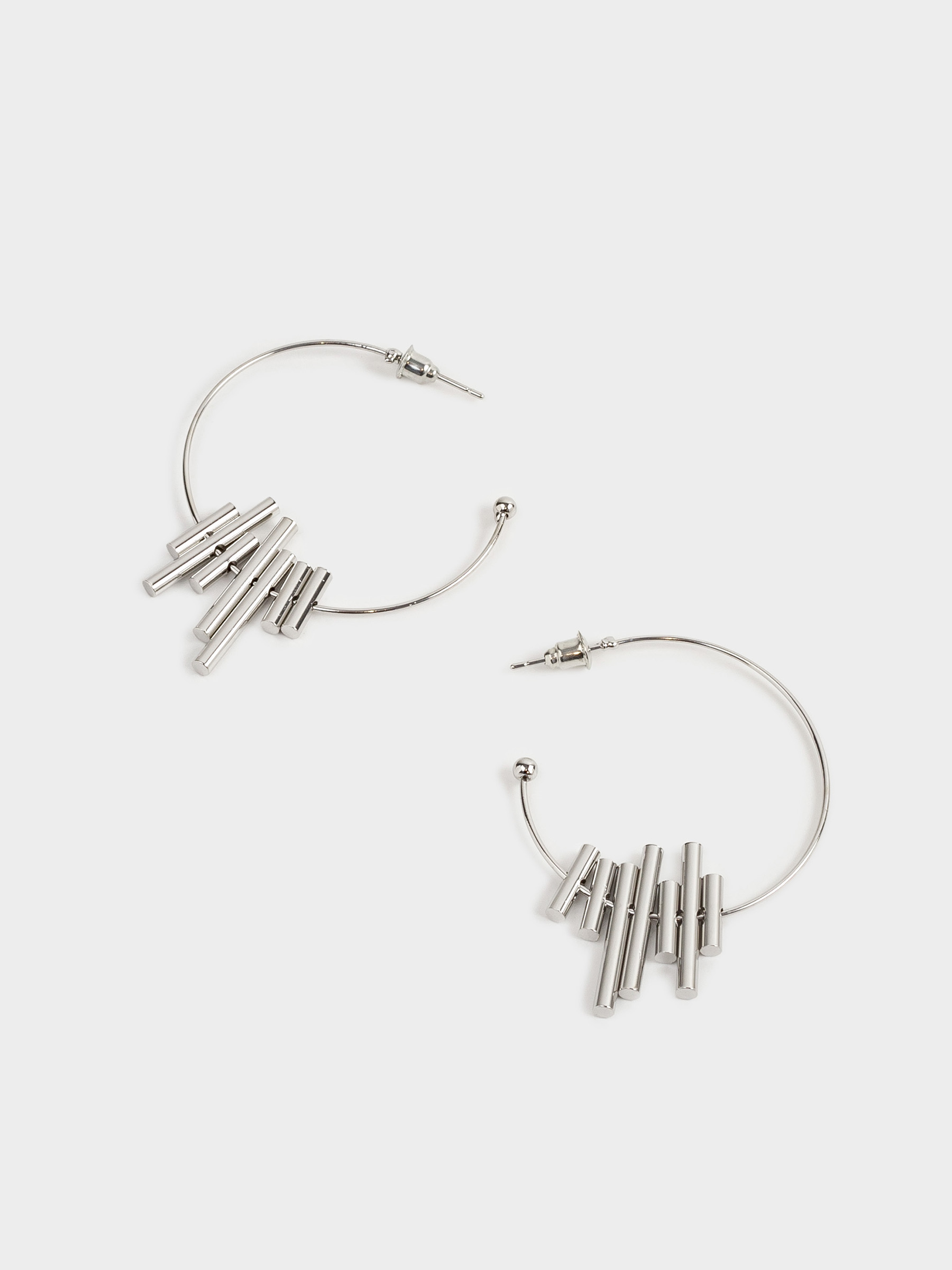Stud earrings, 4 cm, metal, silver, Rings, Chain weaving