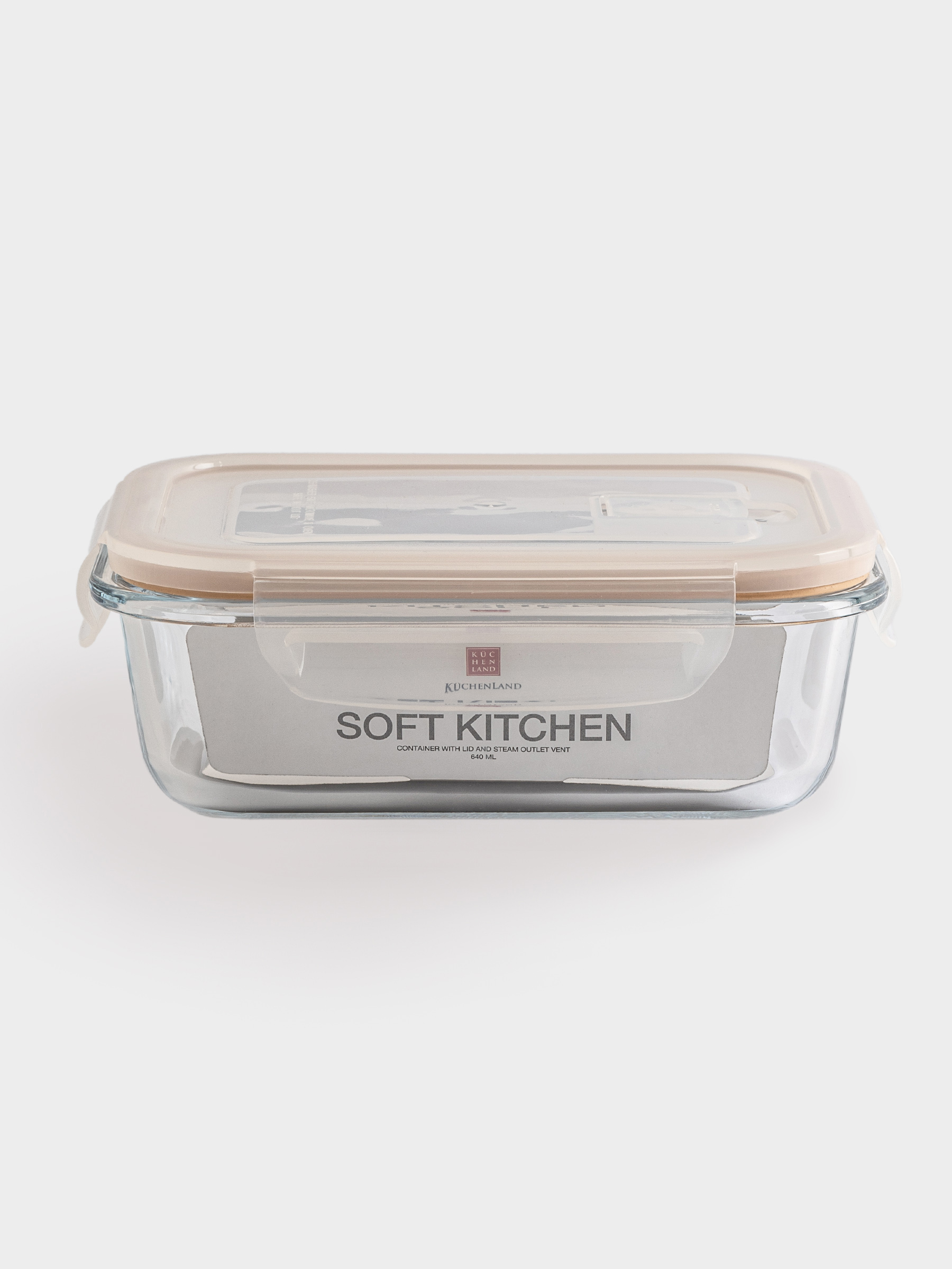 Container, 640 ml, with clips, with valve, glass T / plastic, rectangular, Soft kitchen, image-5