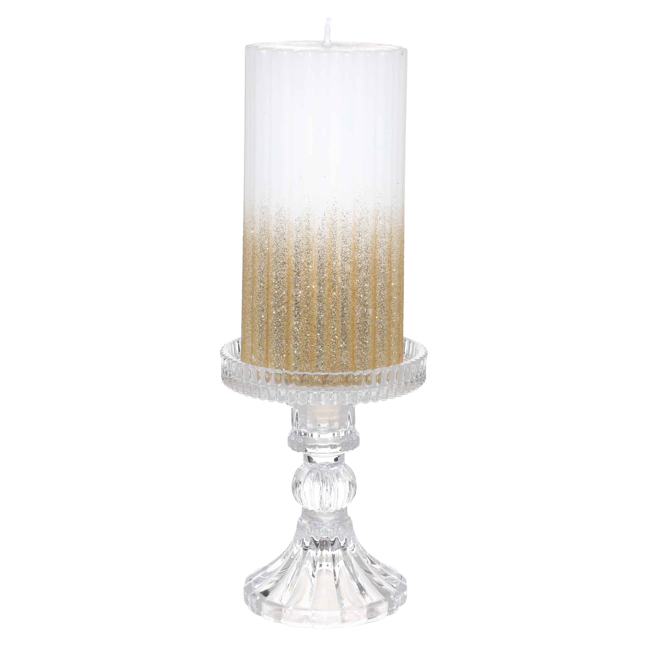 Candle holder, 12 cm, for cylindrical / thin candles, on a leg, collapsible, glass, Ribby