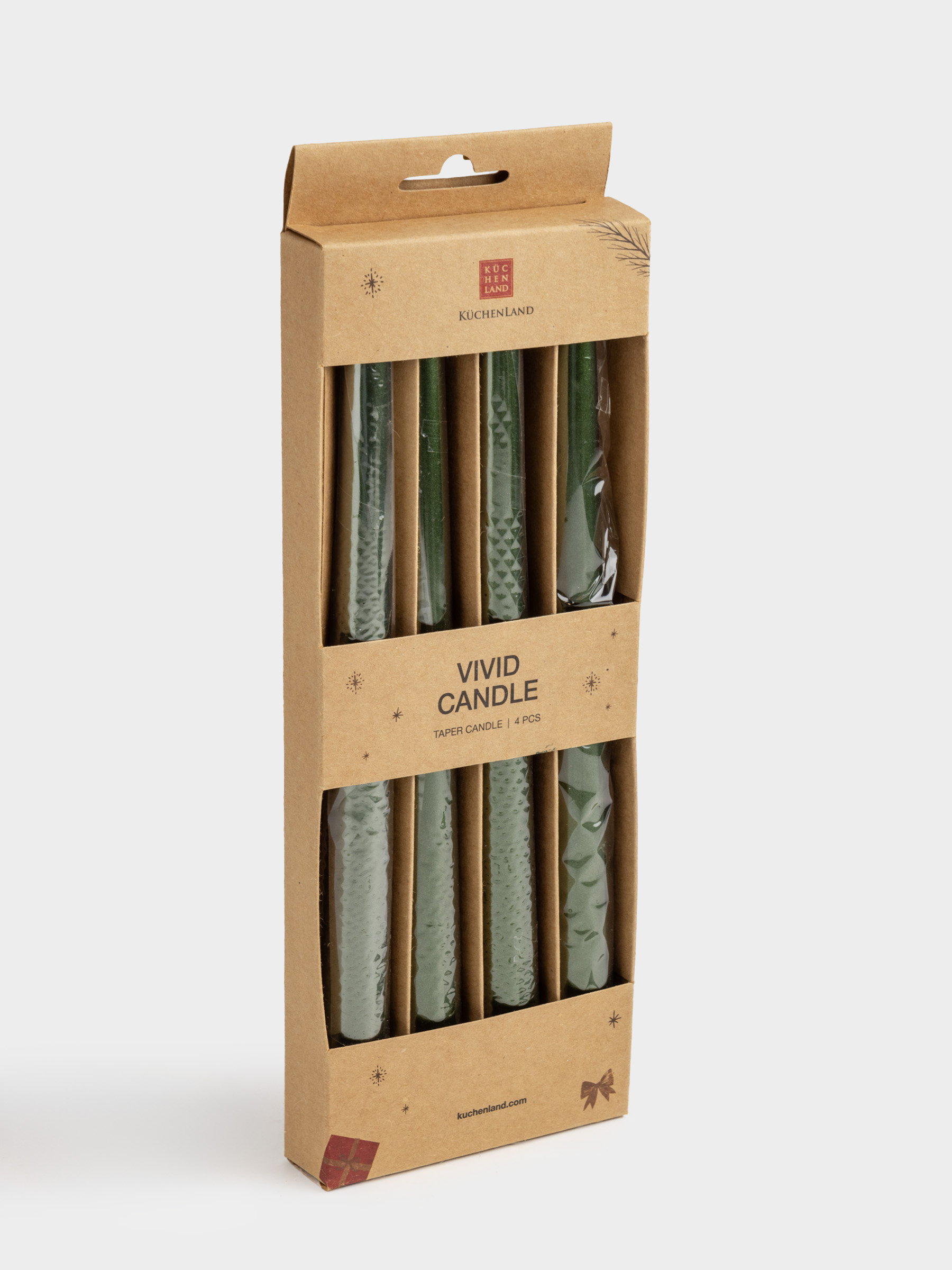 Candle, 25 cm, 4 pcs, thin, green, Vivid candle, image-3