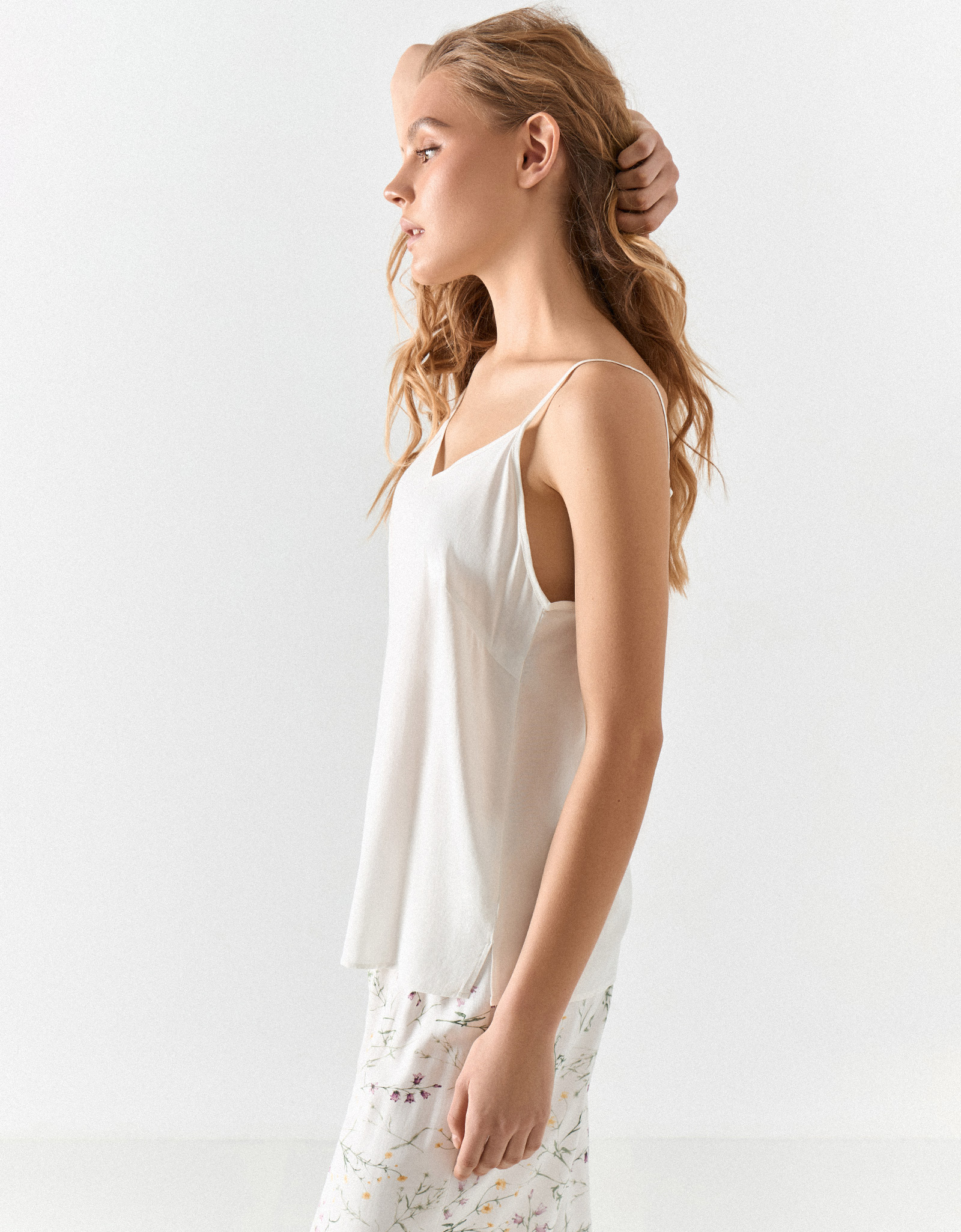 Women's top, homewear, size L, straps, viscose, milky, Amina, image-4