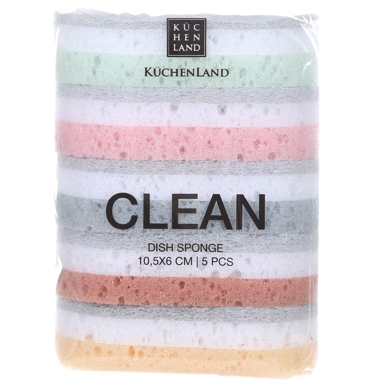 Dish washing sponge, 10x6 cm, 5 pcs, foam rubber / abrasive, oval, pastel, Clean, image-1