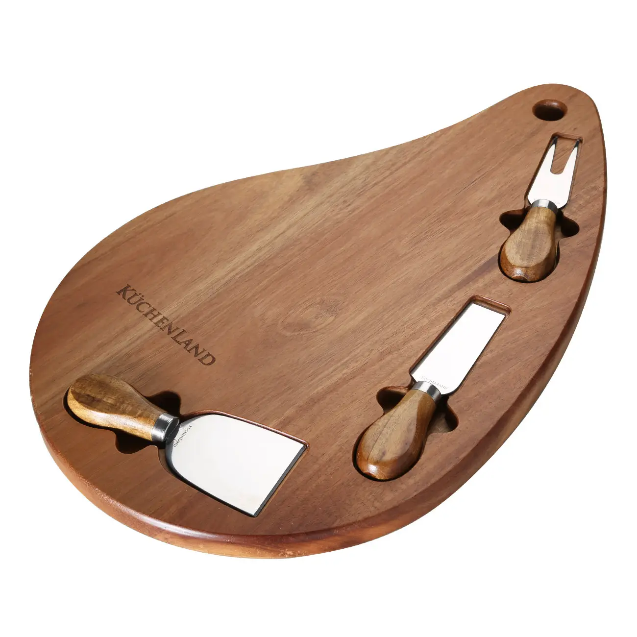 Cheese set, 4 pr, platter board, Steel / Wood, Dark, Drop, Cheese, image-0