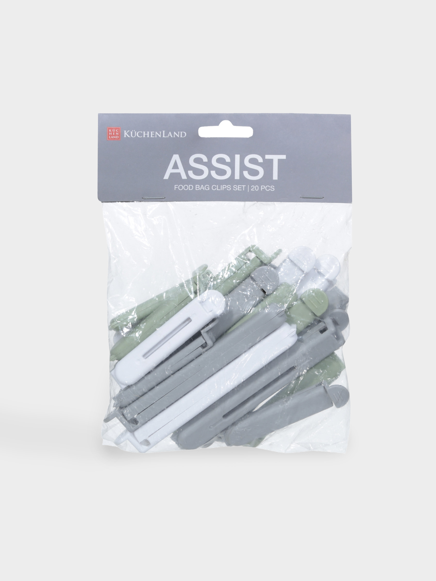 Bag clip set, 20 pcs, Plastic, White / Grey / Green, Assist, image-3