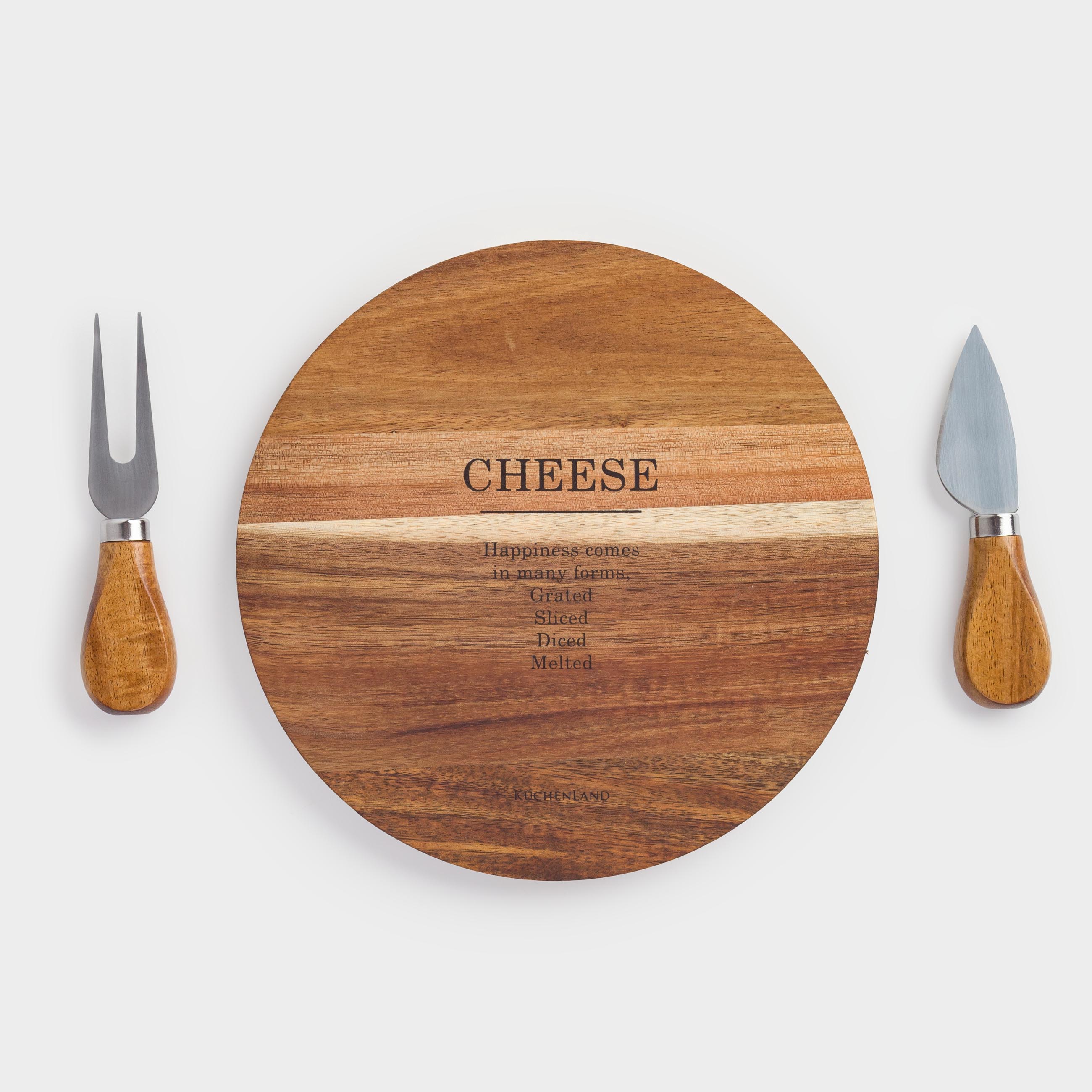 Cheese set, 3 items, platter board, wood / steel, Noble tree