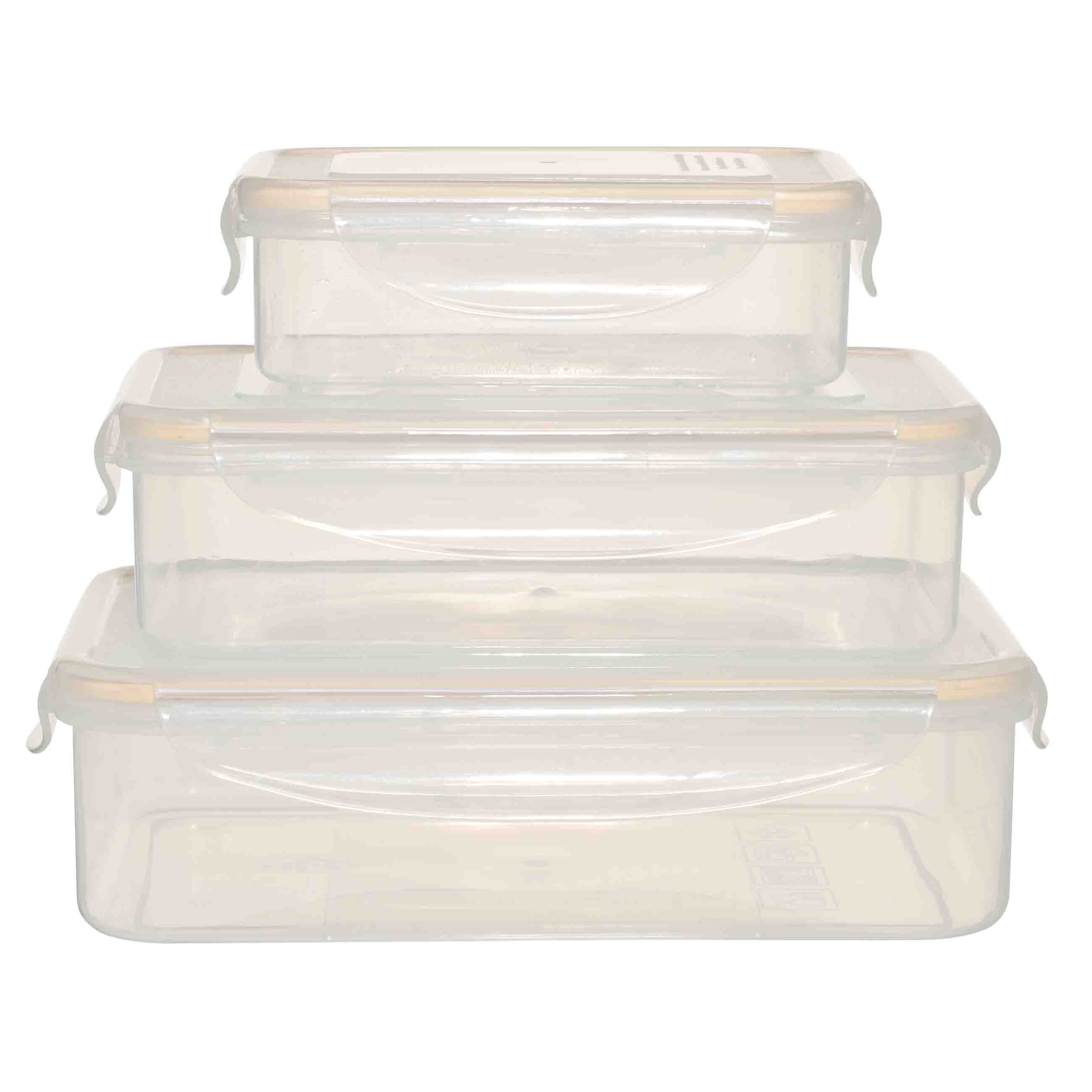 Container set, 3 pcs, with clips, plastic / silicone, rectangular, beige, Roomy clip, image-0