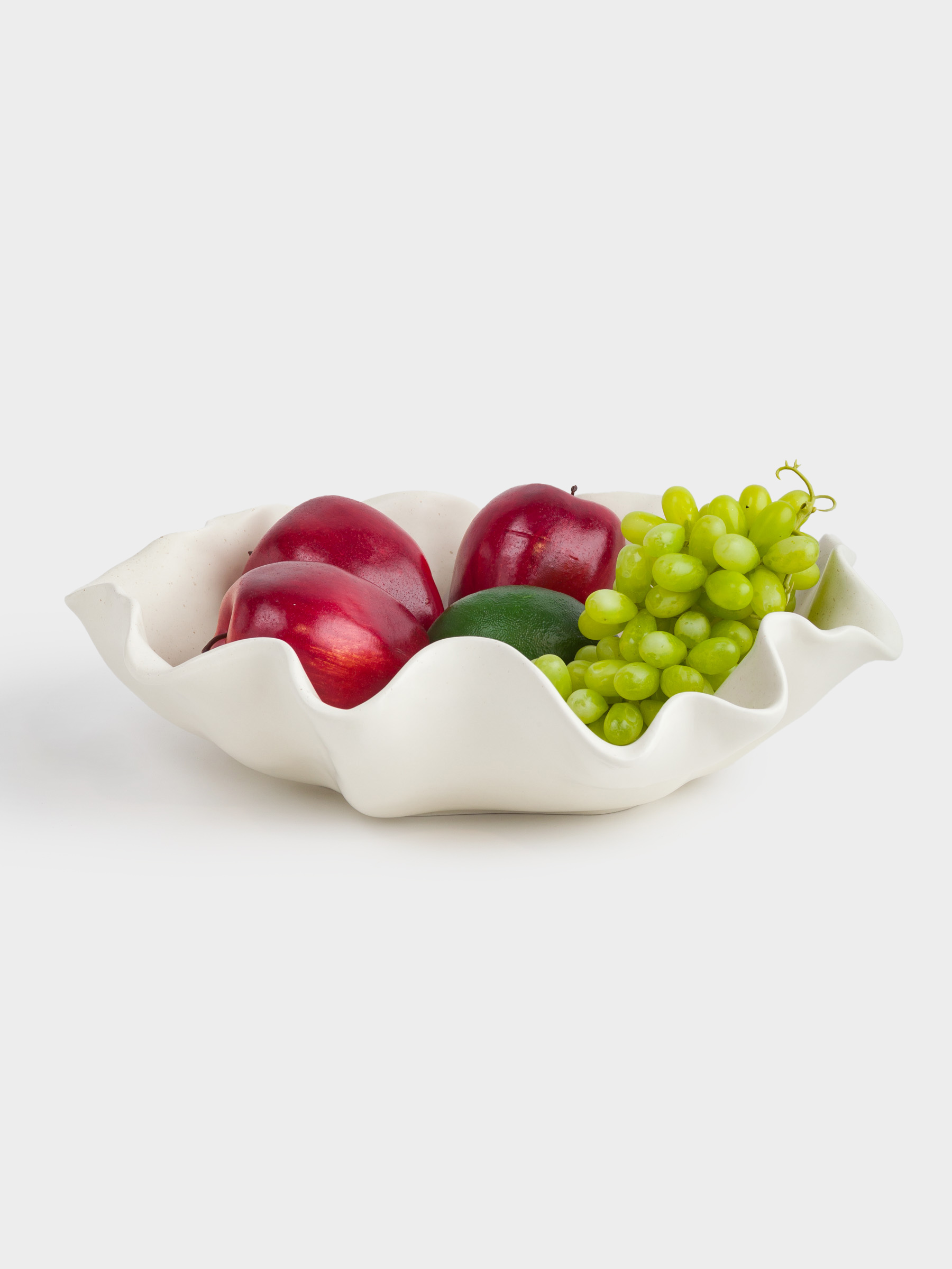 Fruit bowl, 35x10 cm, ceramic, milky, speckled, Crumpled effect, Crumple speckled, image-5