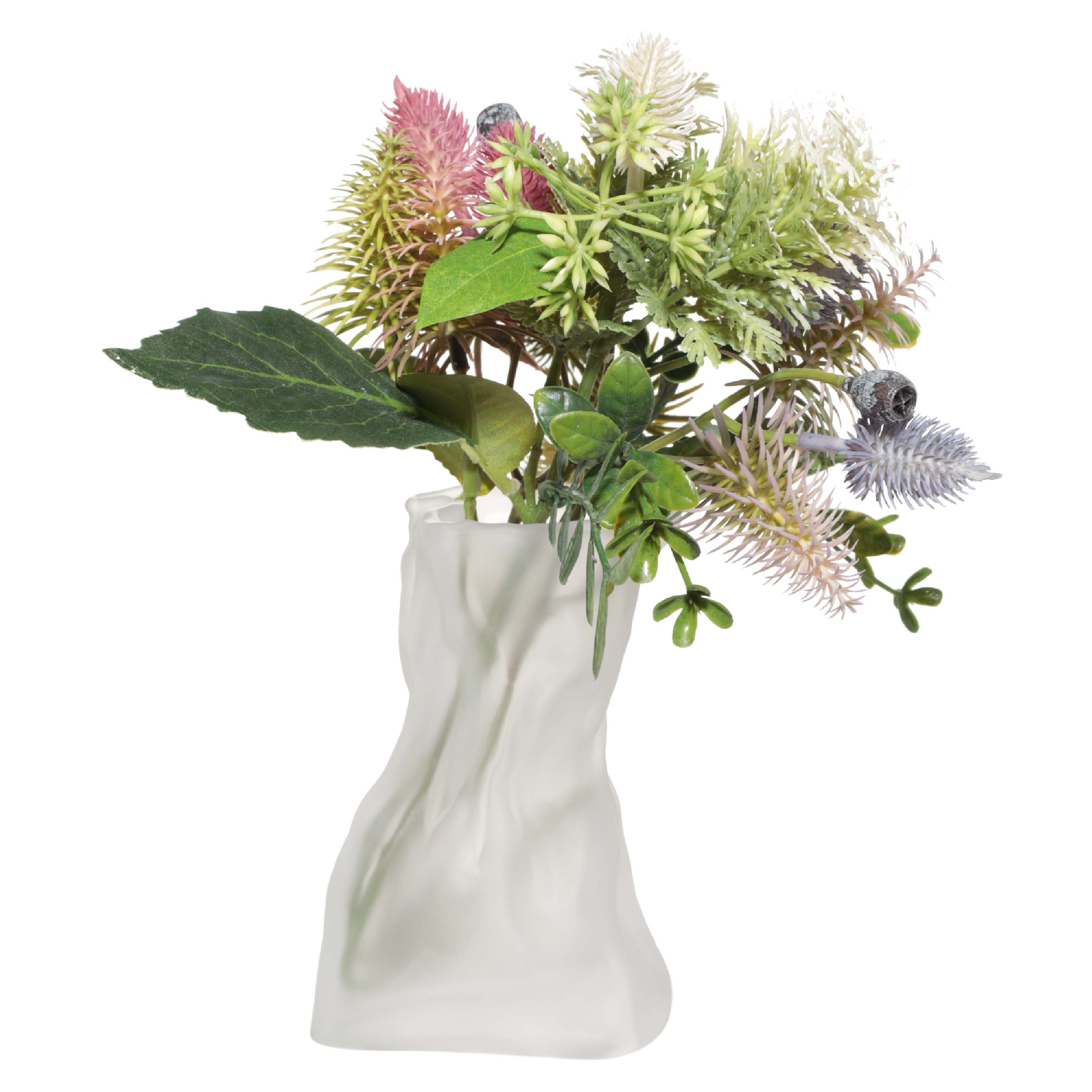 Flower vase, 14 cm, Glass, frosted white, Crumpled effect, Crumple