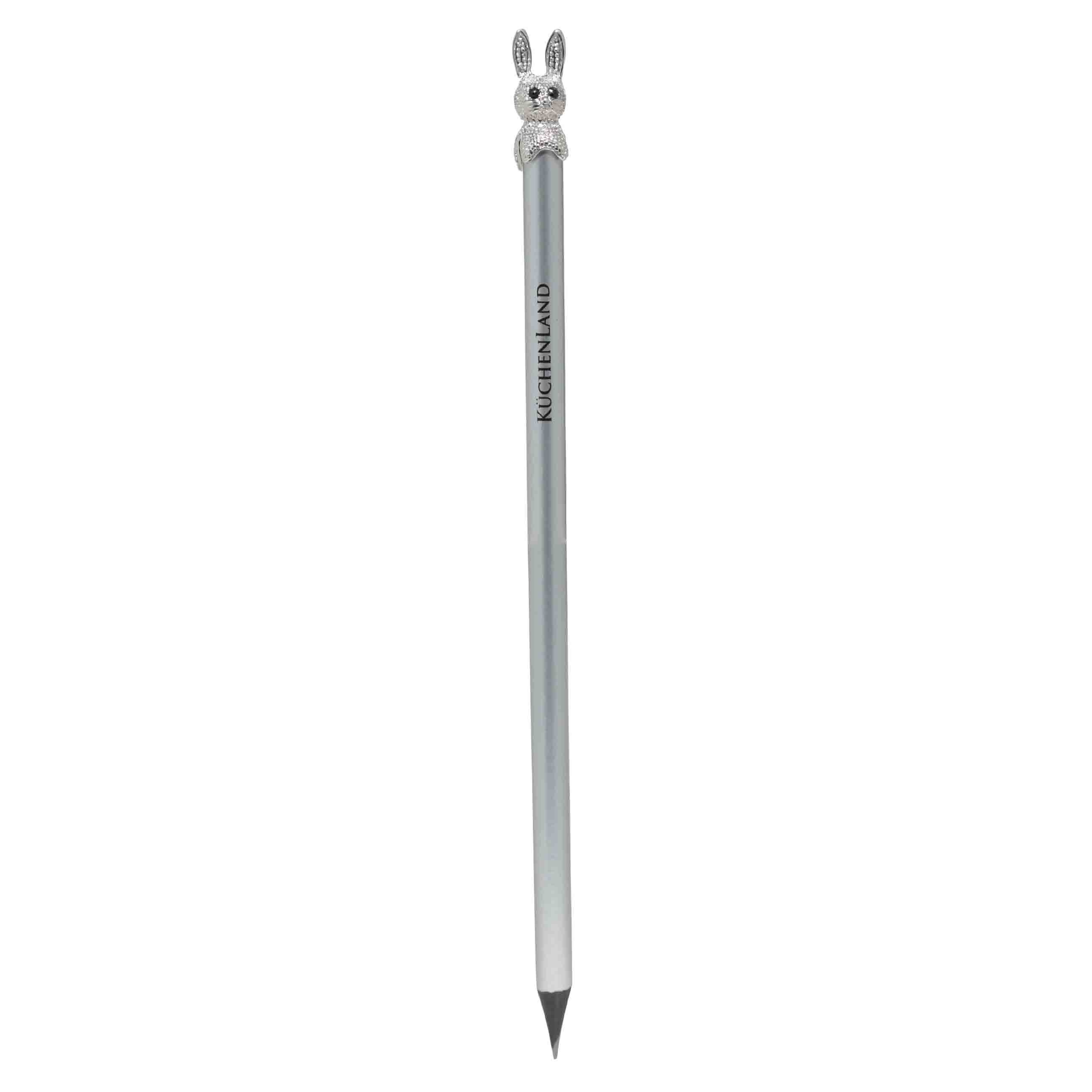 Ballpoint pen, 14 cm, with figure, silver, Hare, Draw figure, image-1