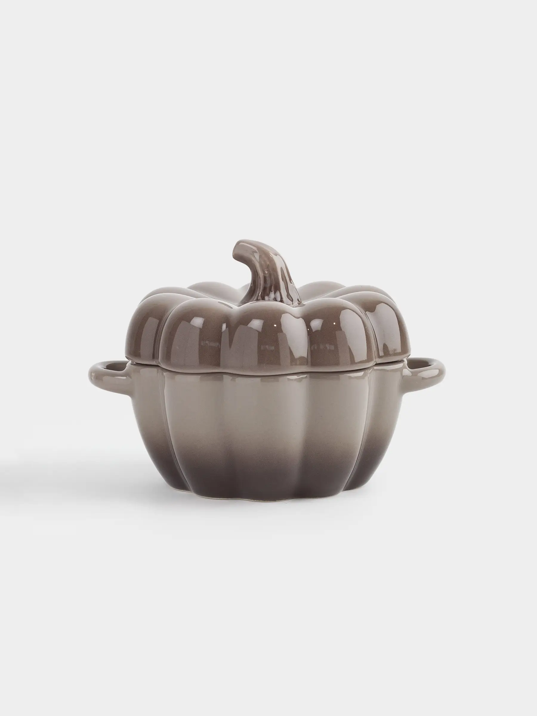 Cocotte, 11 cm, 350 ml, with lid, ceramic, grey-brown, Pumpkin, Gourd