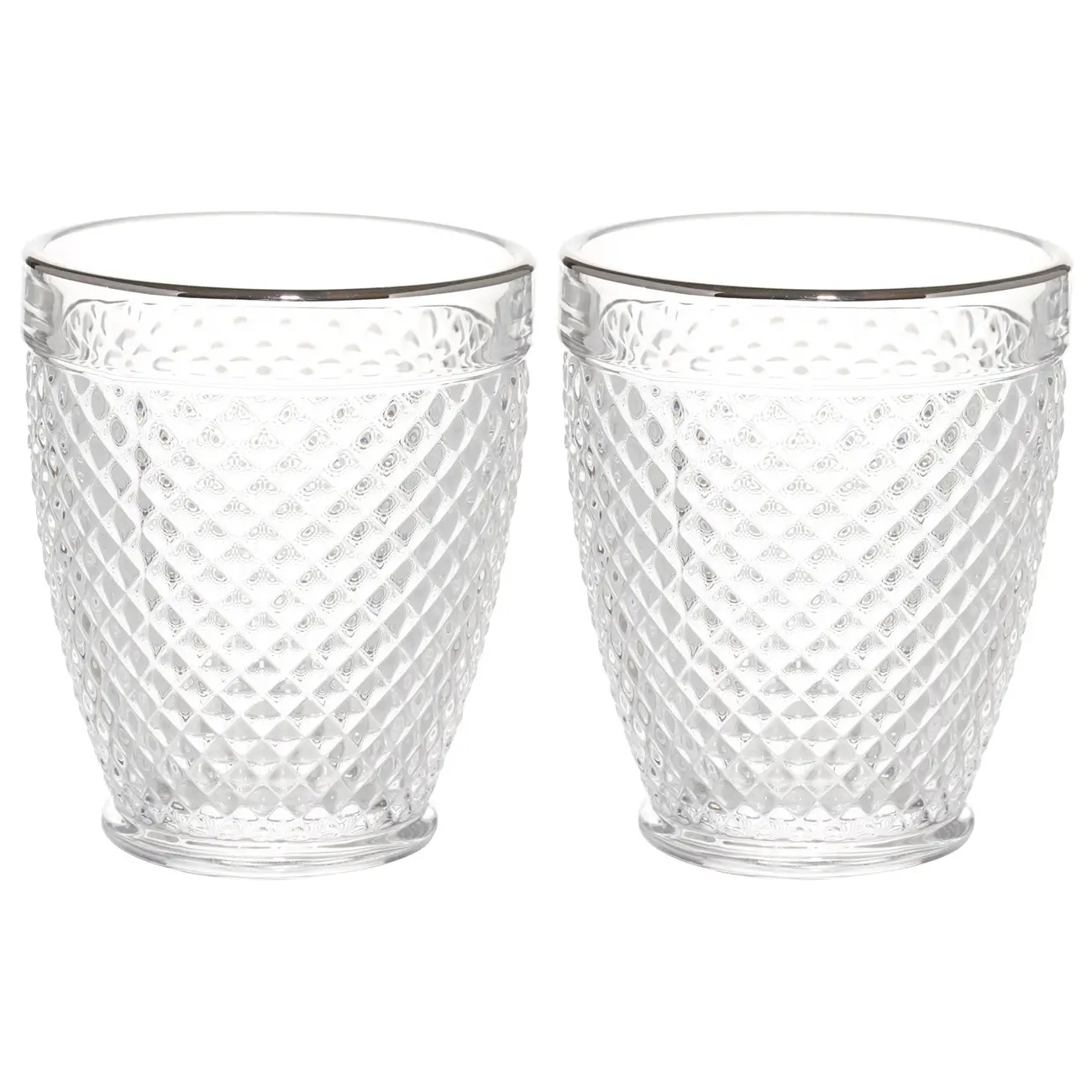 Drinking glass, 10 cm, 300 ml, 2 pcs, glass R, with silver edging, Verona silver, image-0