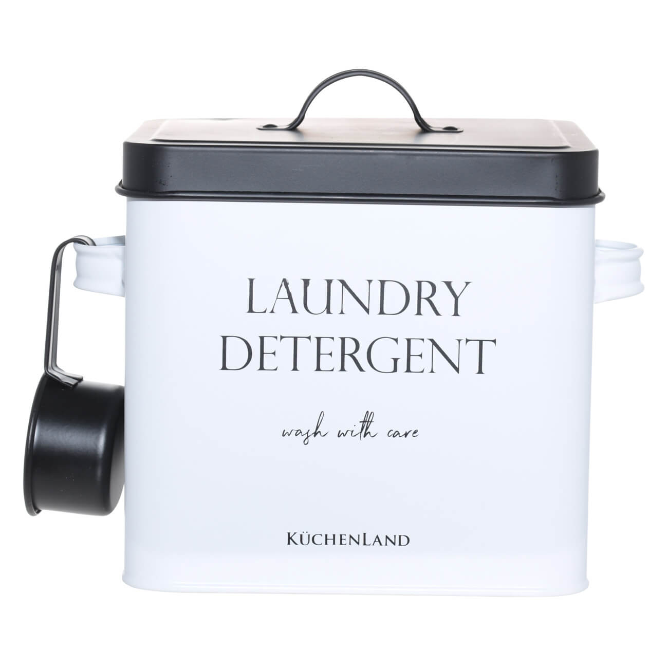 Washing powder container, 4.5 l, with measuring spoon, metal, black and white, Compact black