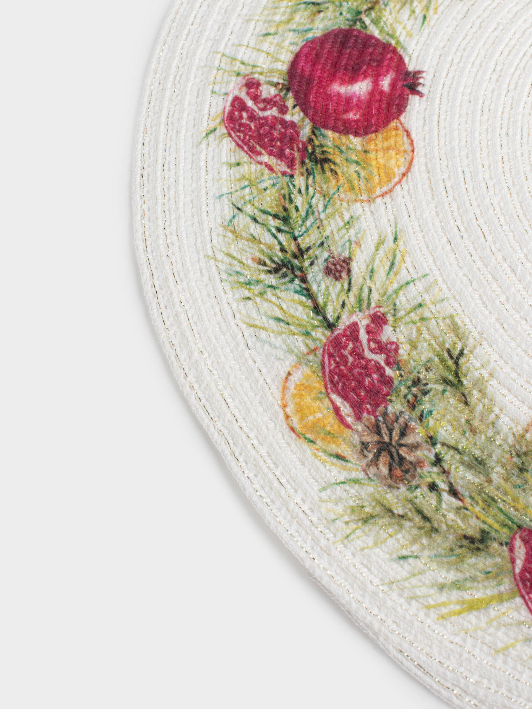 Placemat, 38 cm, polyester, round, white, Pomegranates and oranges, Rotary print, image-3