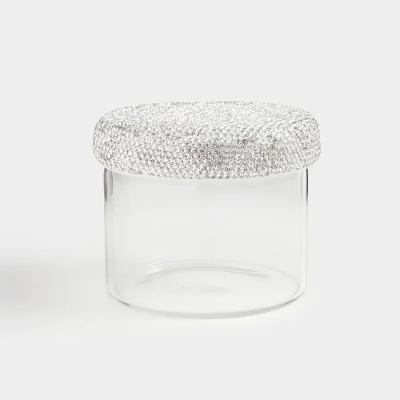 Storage container, 10x9 cm, 450 ml, B glass / rhinestones, Crystal decor