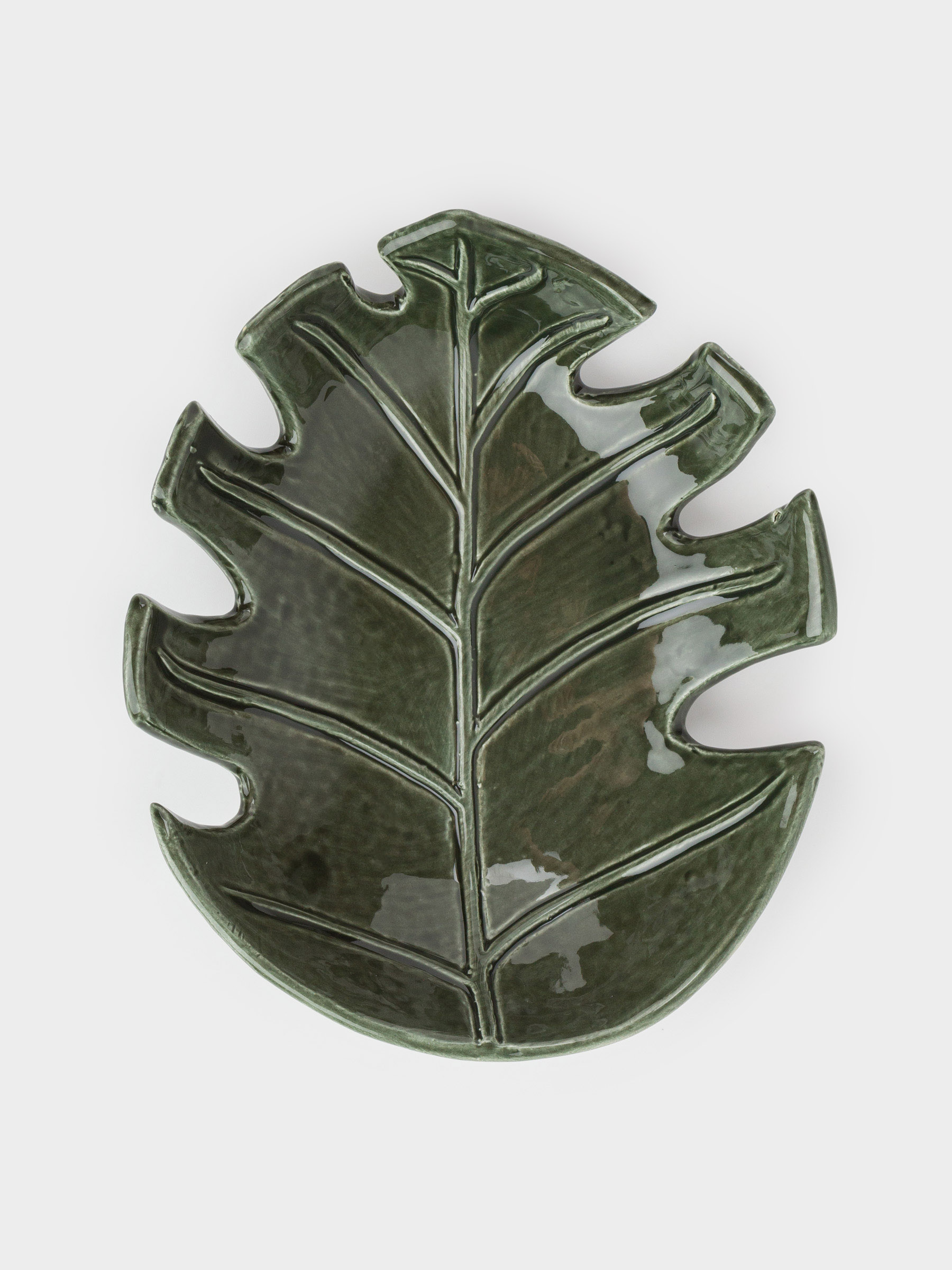 Decorative dish, 18x16 cm, ceramic, green, Monstera leaf, Tropical, image-4