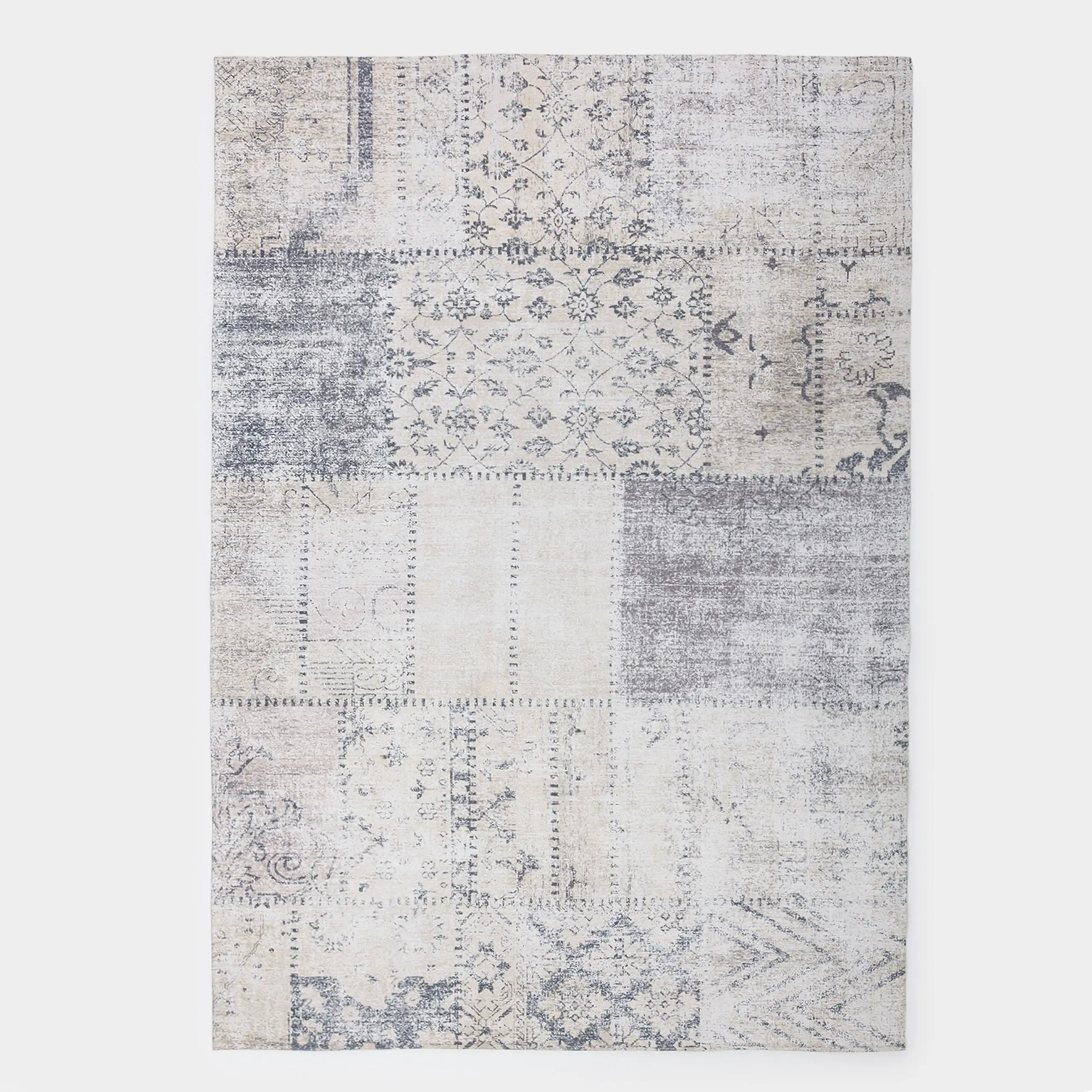 Rug, 150x210 cm, chenille / cotton, beige-brown, Patchwork print, Cave, image-0