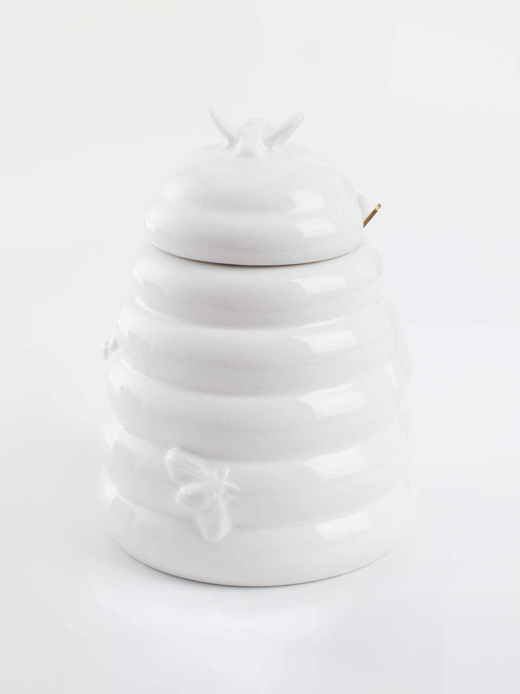 Honey jar, 650 ml, with spoon, ceramic / steel, milk, Bees, Honey, image-0