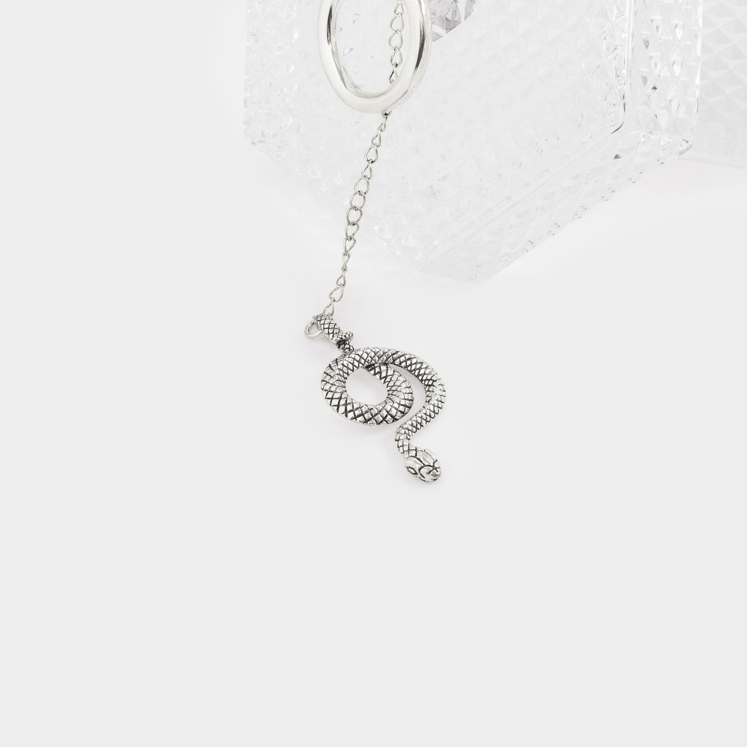 Storage container, 10x11 cm, glass / metal, gray-green, Snake on a chain, Naiad
