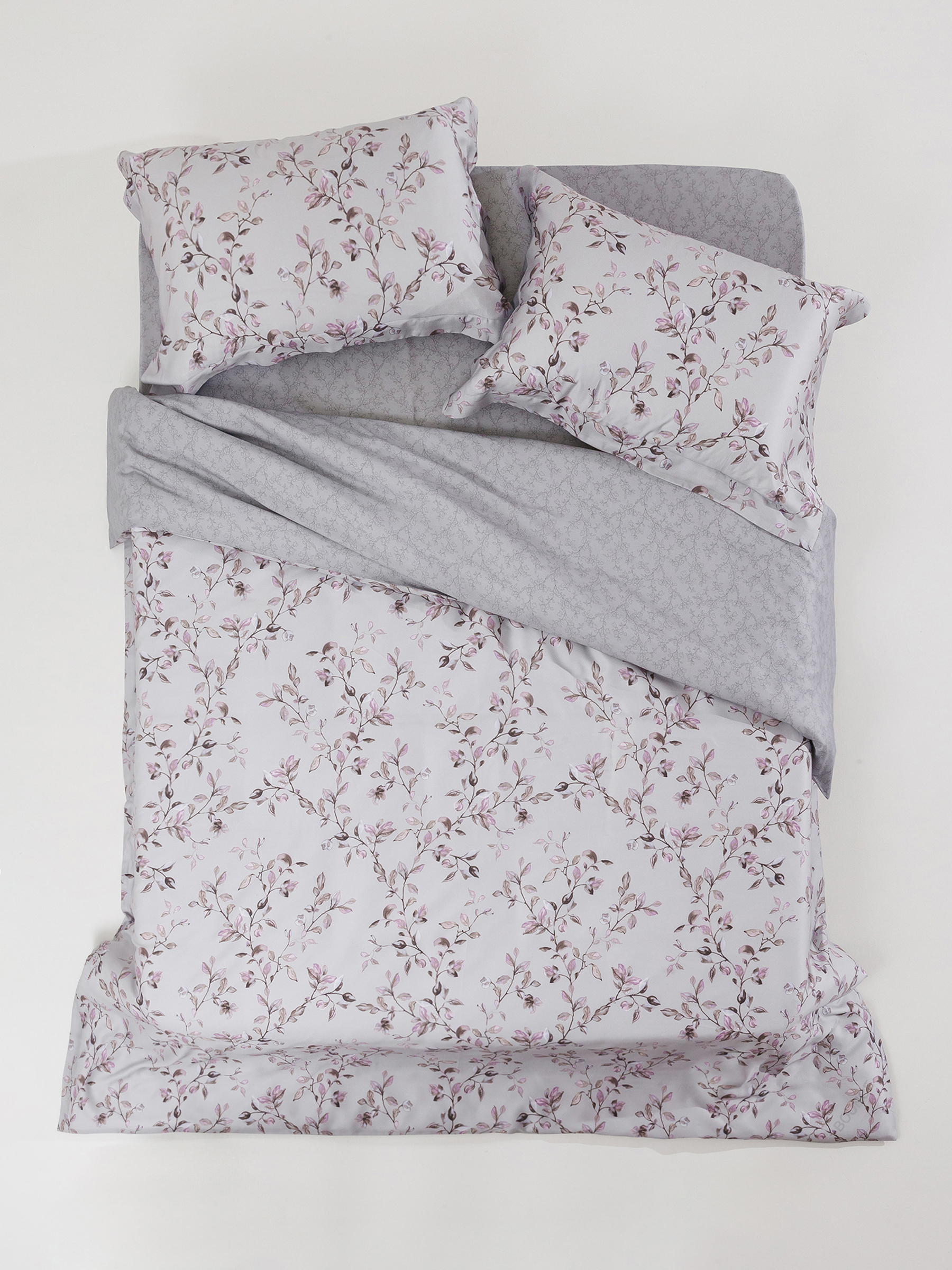 Bed linen set, Euro, Tencel 300 TC, grey, Branches, Tencel, image-0