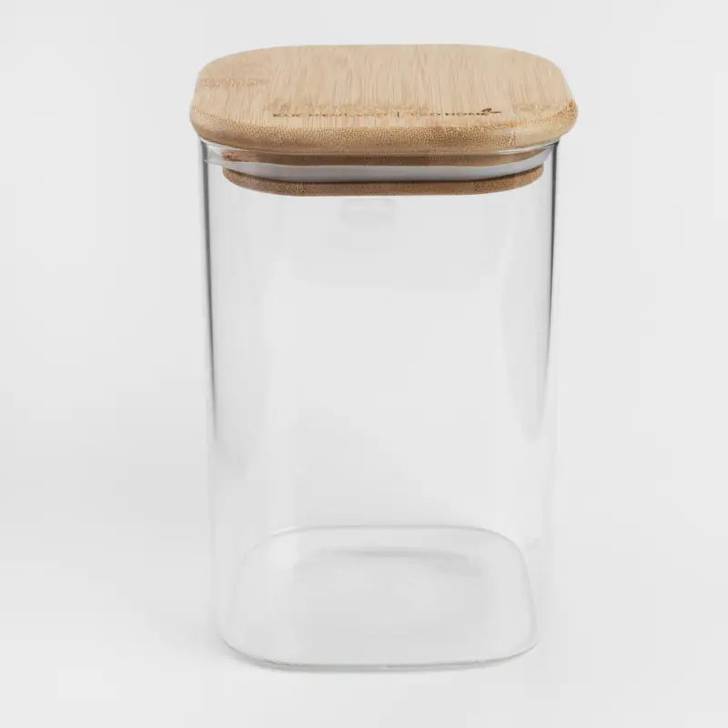 Can for bulk products, 1,1 l, glass / bamboo, square, Home made