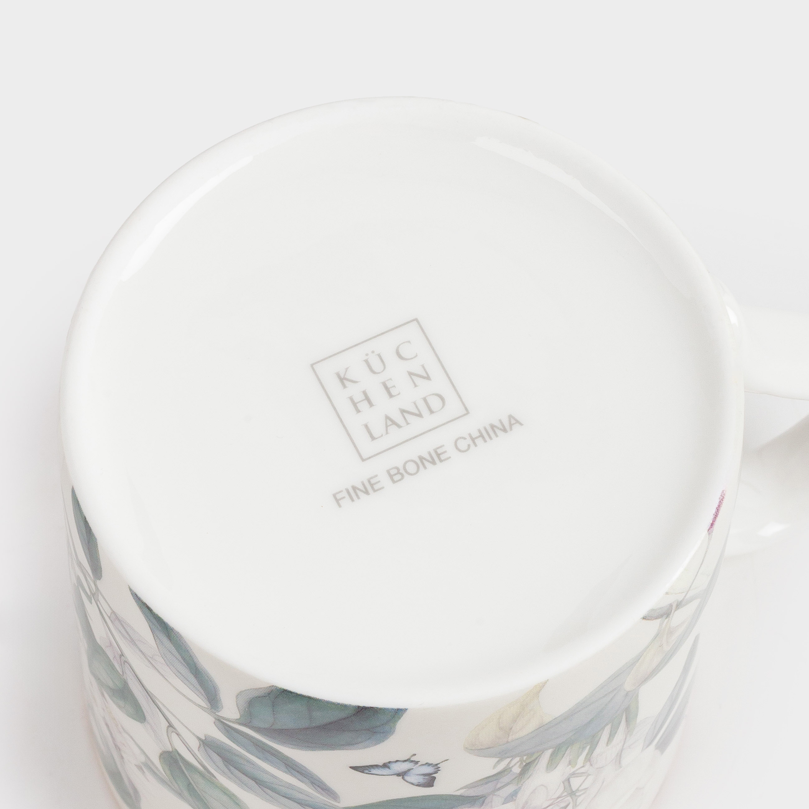 Mug, 380 ml, porcelain F, beige, with golden edging, Flowers and butterfly, Bloome, image-3