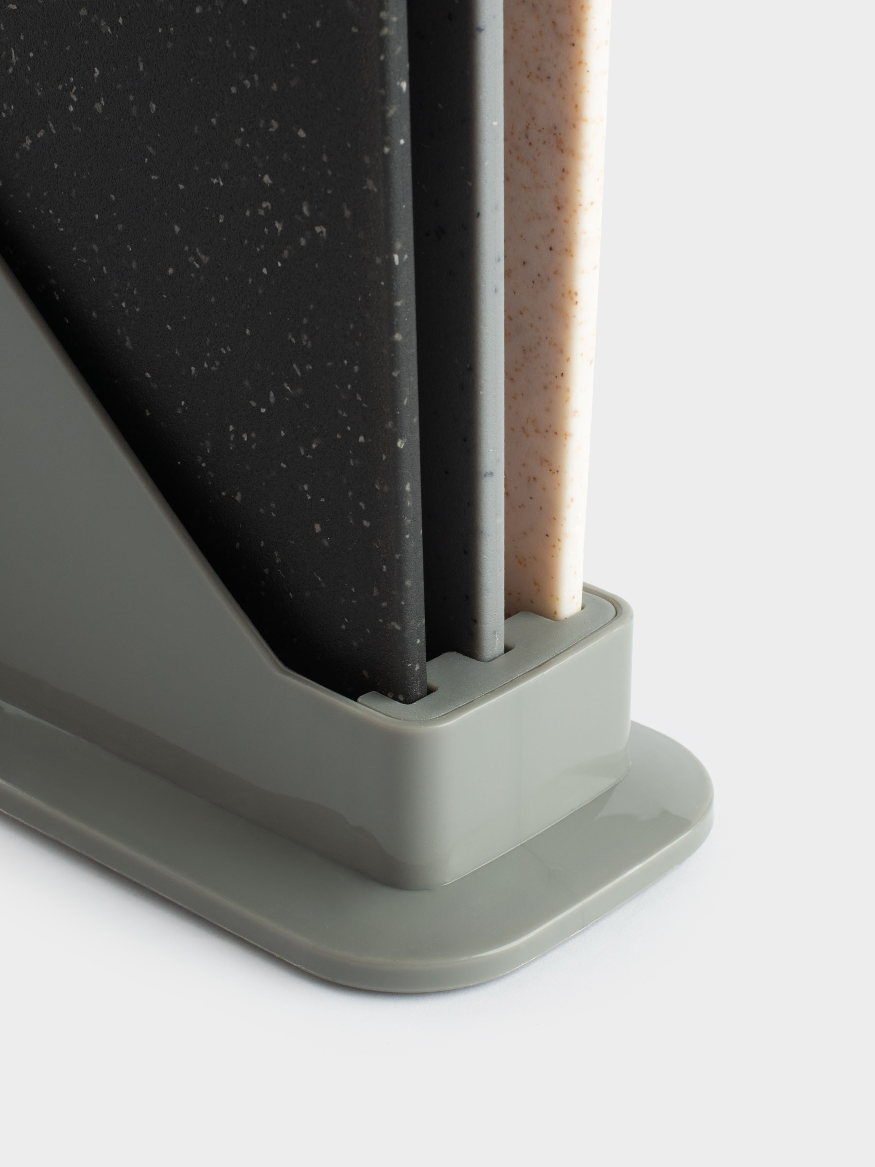 Cutting board, 32x20 cm, 3 pcs, in a stand, plastic, gray / beige / black, Speck, image-3