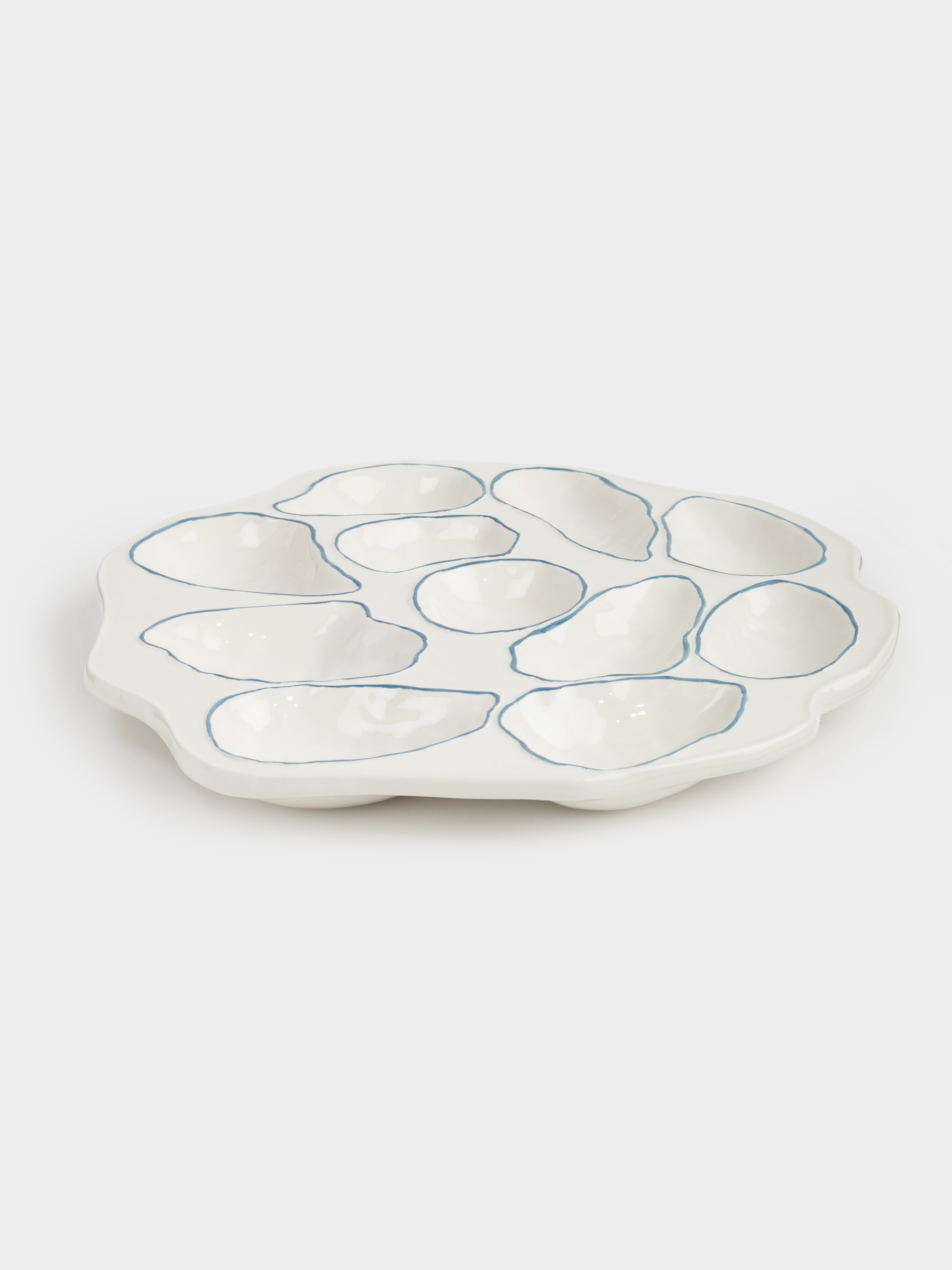 Divided plate, 23x cm, 11 compartments, ceramic, milky blue, Oysters, Coral reef, image-2