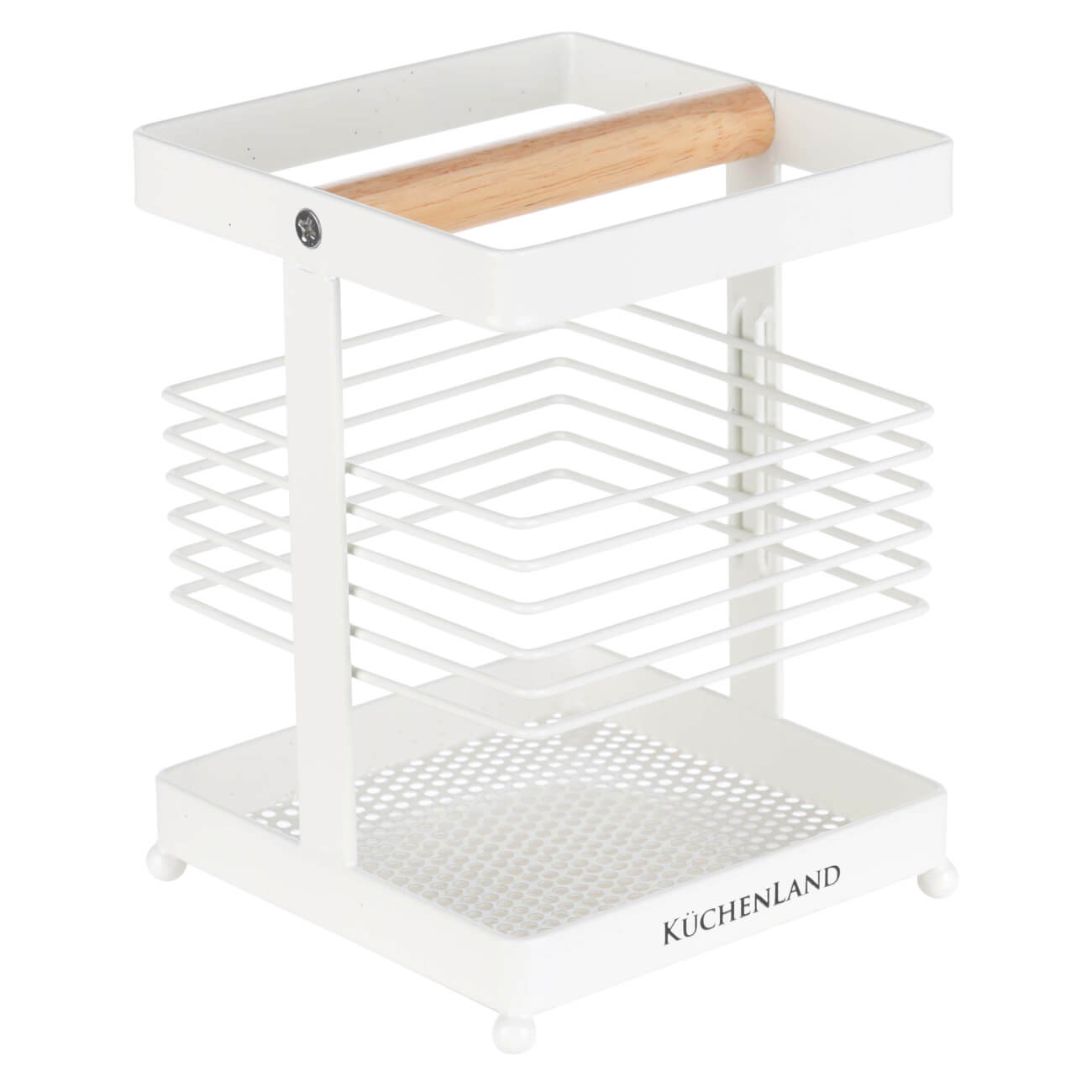 Stand for kitchen accessories, 11x16 cm, metal / wood, white, White style
