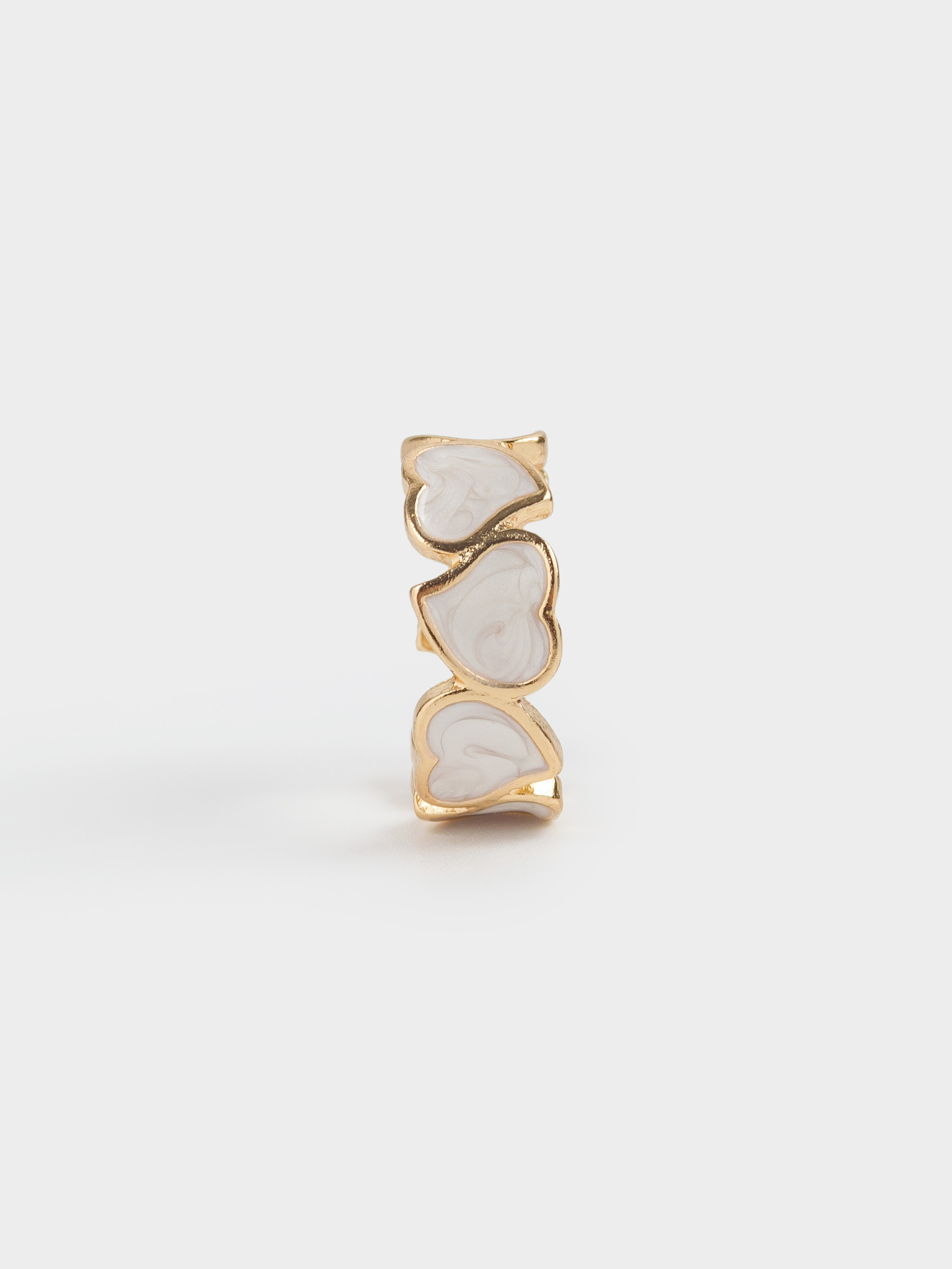 Ring, size S-M, single size, metal / acrylic, golden beige, Hearts, Jewelry heart