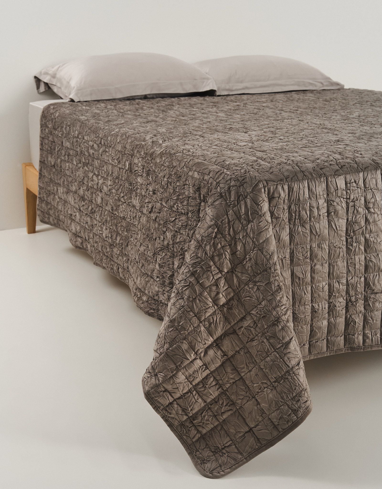 Bedspread, 220x240 cm, quilted, velvet/microfiber, brown, Squares, Stitch velvet, image-1