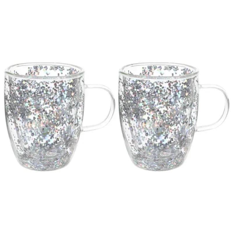 Mug, 290 ml, 2 pcs, B glass, with silver sparkles, Air sparkly