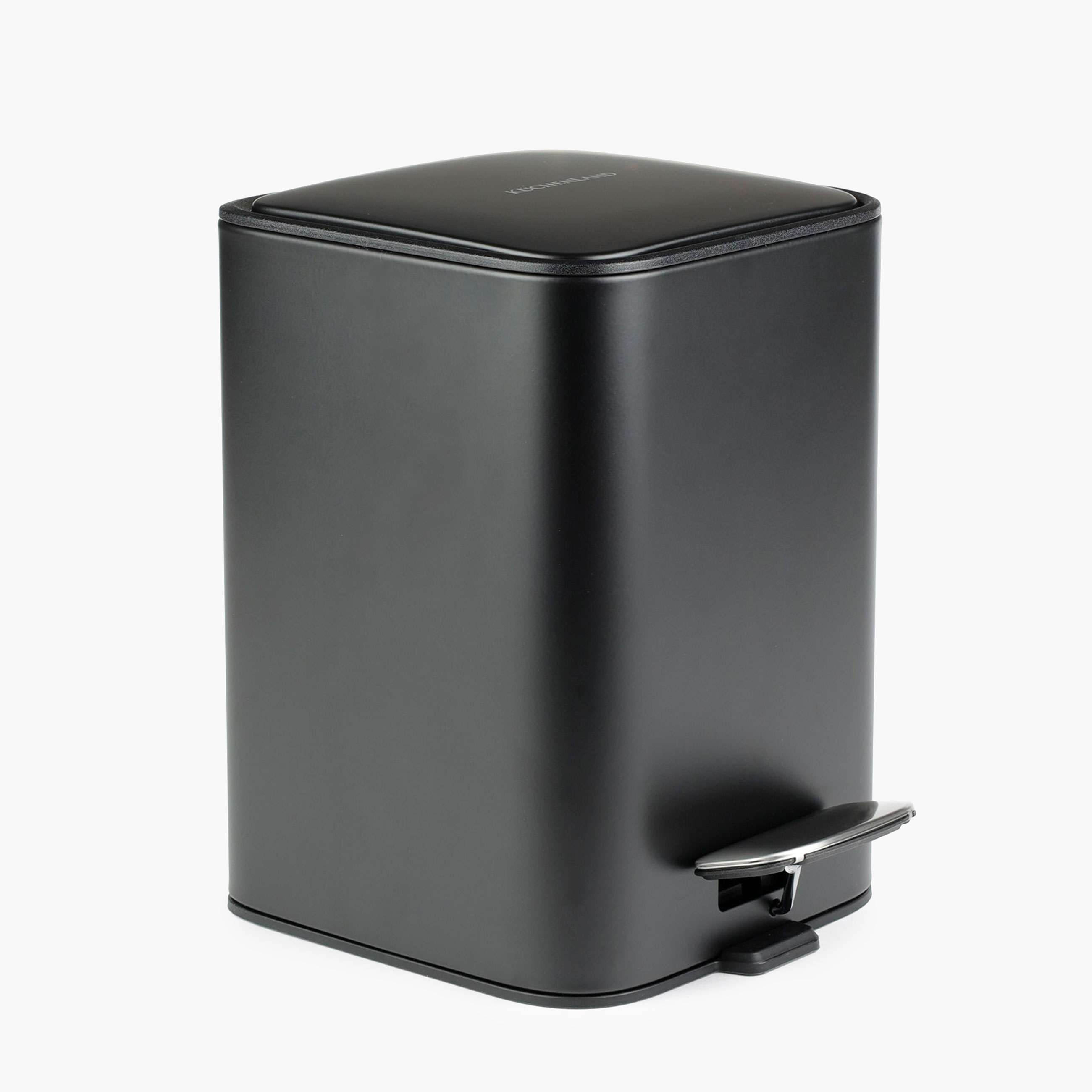 Trash can, 3 l, with pedal, metal, square, black, Total black, image-0