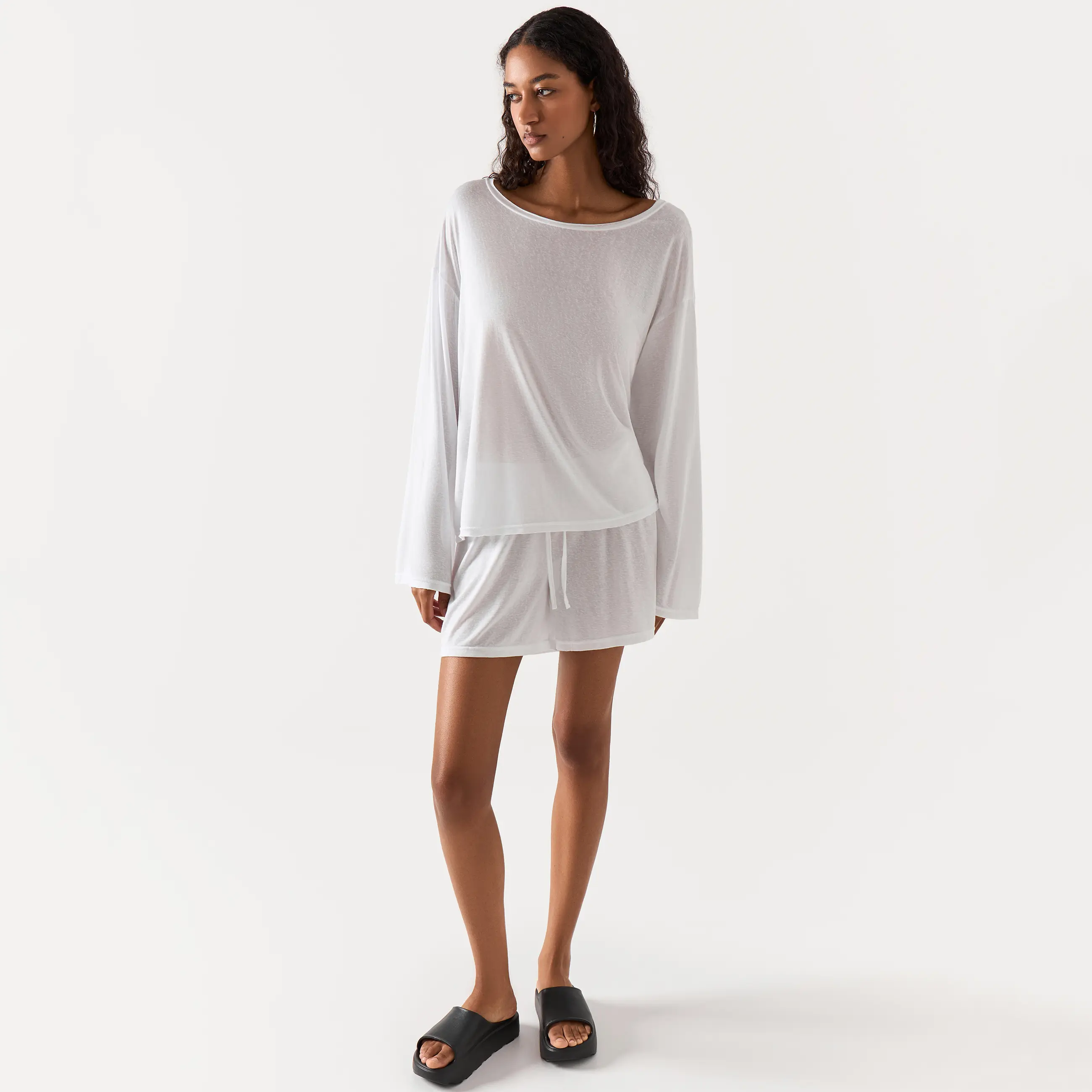 Women's shorts, homewear, size L, viscose / polyester, white, Railia