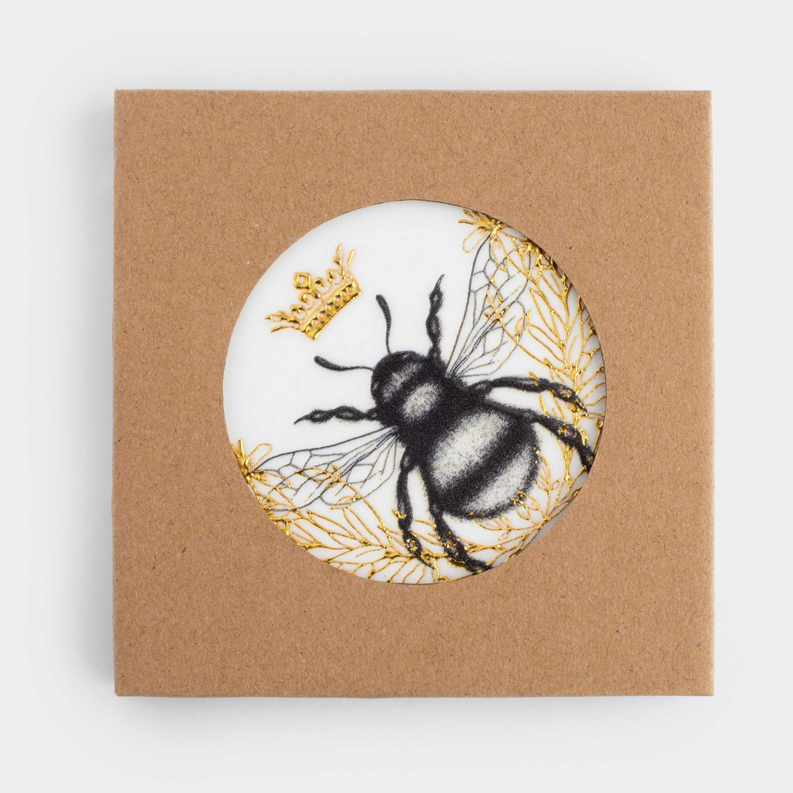 Coaster, 11 cm, ceramic / cork, hexagonal, white, Royal bee, Honey