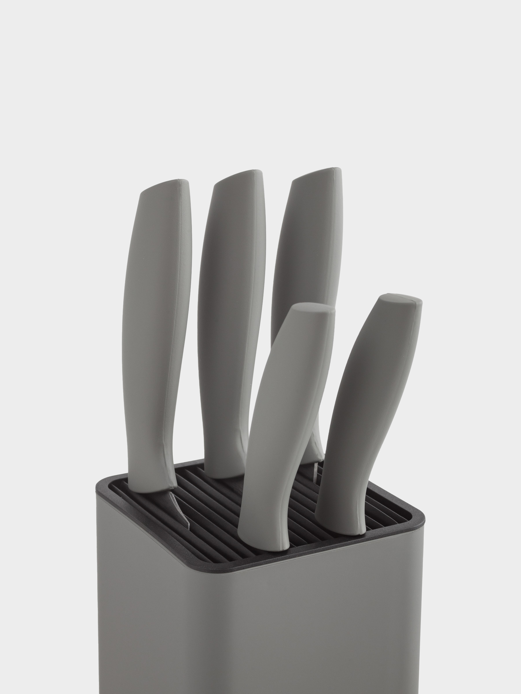 Knife set, 5 pr, in stand, steel / plastic, grey, Grey steel, image-2