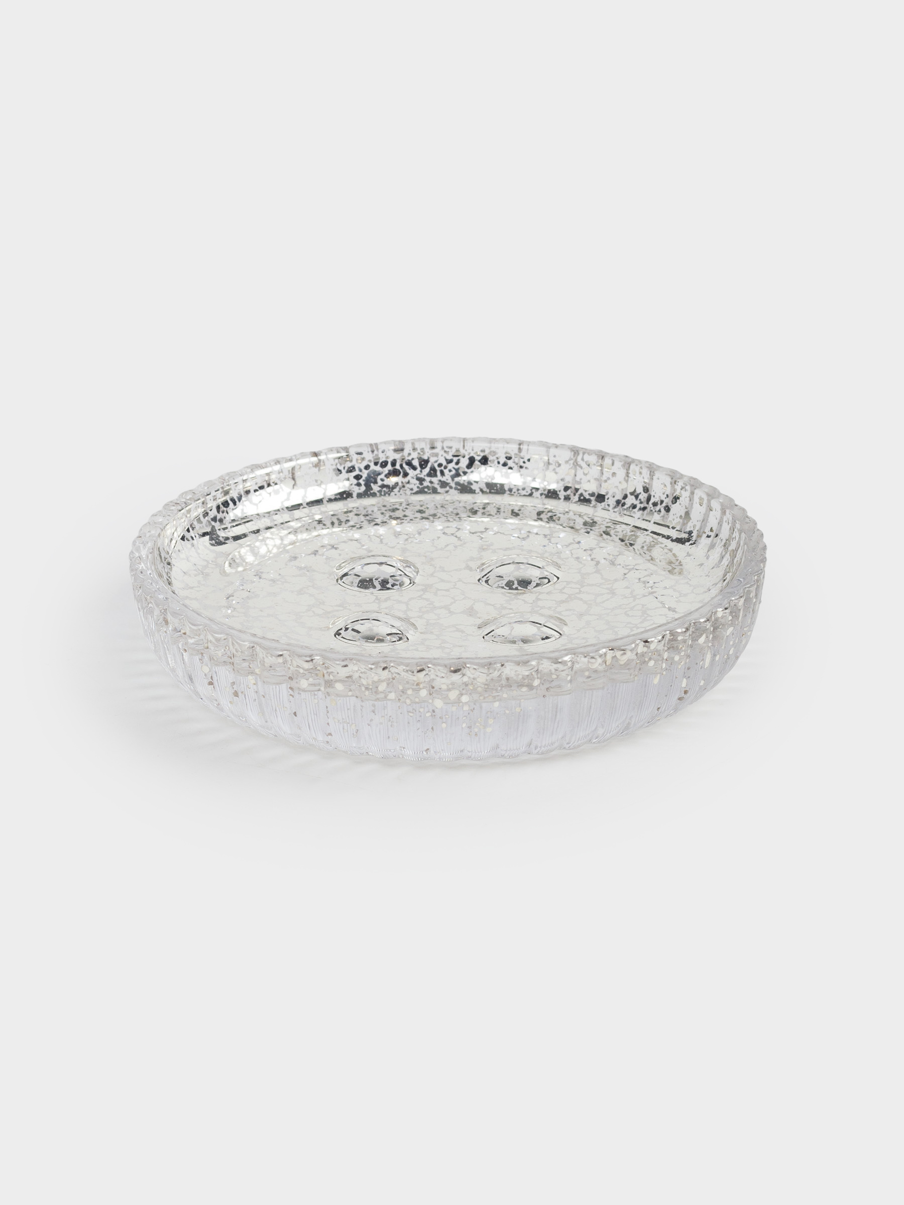 Soap dish, 11 cm, glass, round, golden, Patina rib, image-0