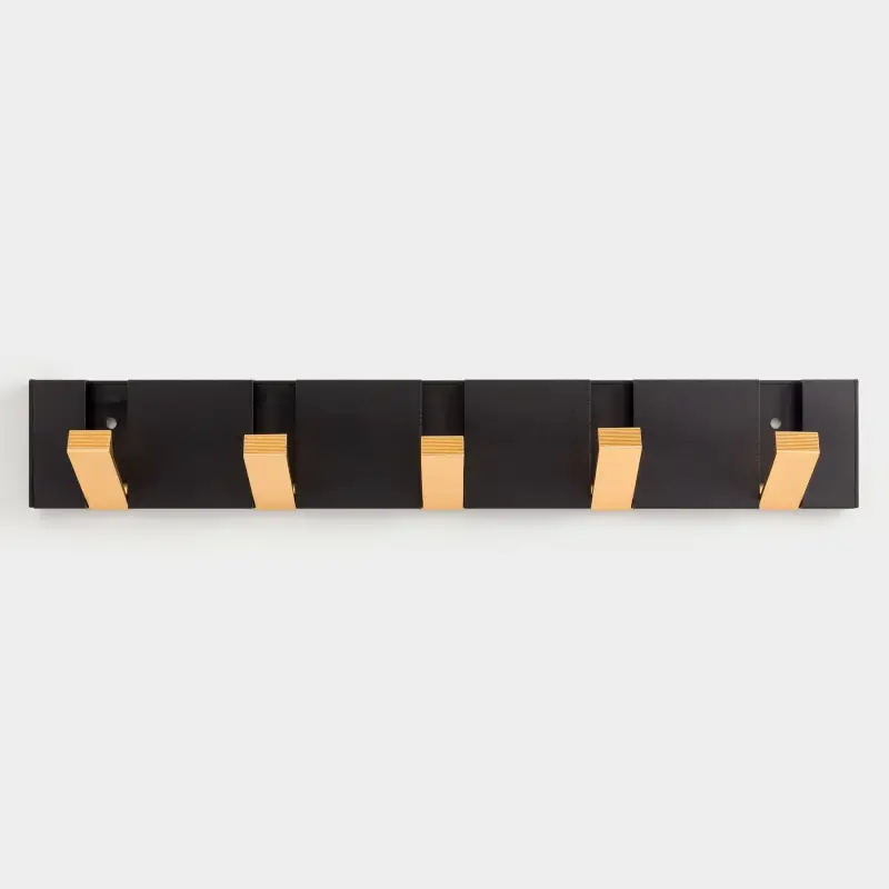 Hook, 43x7 cm, 5 compartments, wall-mounted/hidden, metal, black-gold, Trend ,image-0