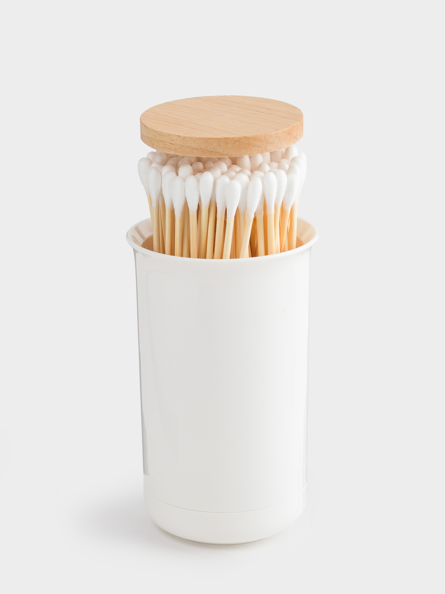 Cotton swab container, 12 cm, plastic / rubber wood, White, White style, image-7