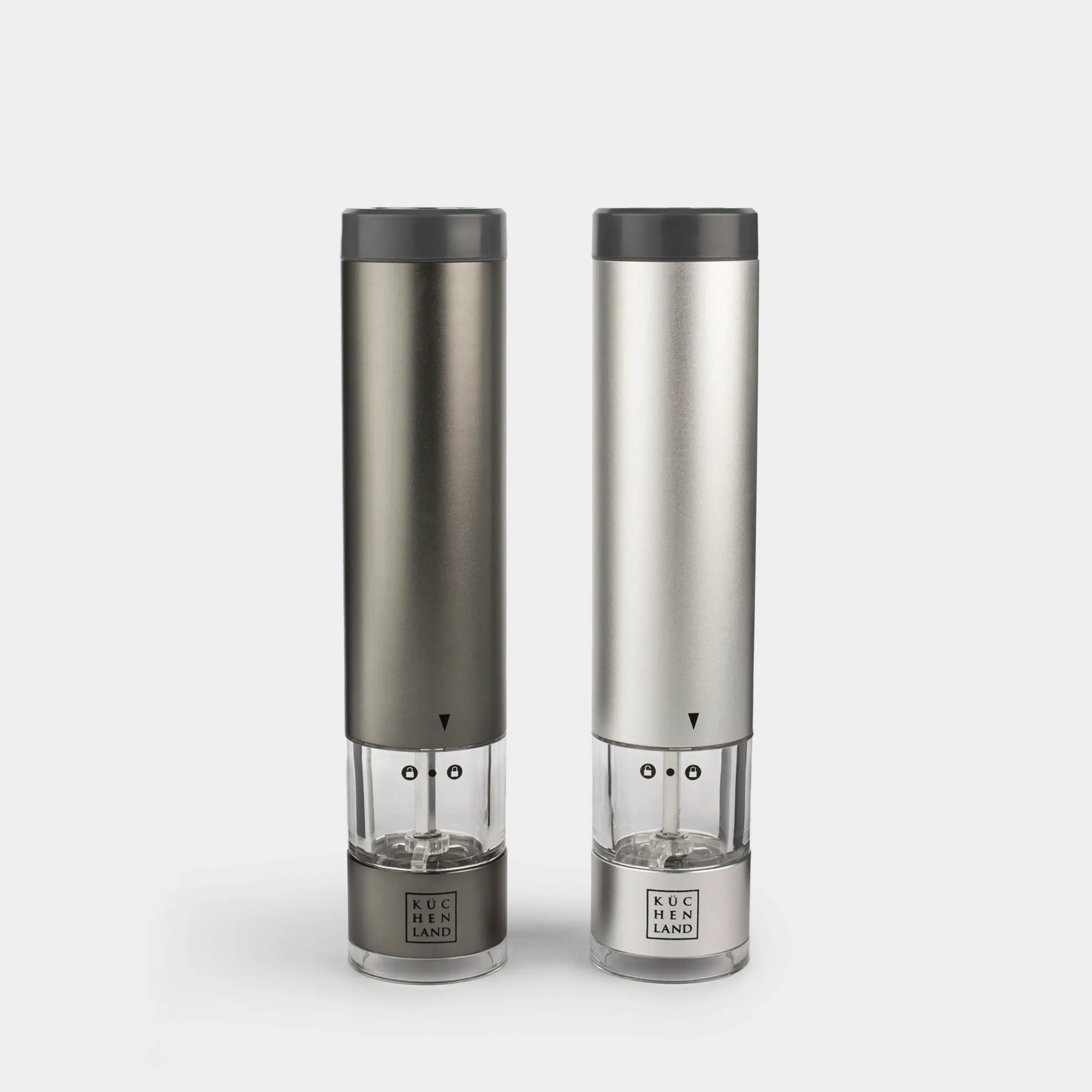 Spice mill, 22 cm, 2 pcs, electric, metal / plastic, LED B, Grey, Piquant