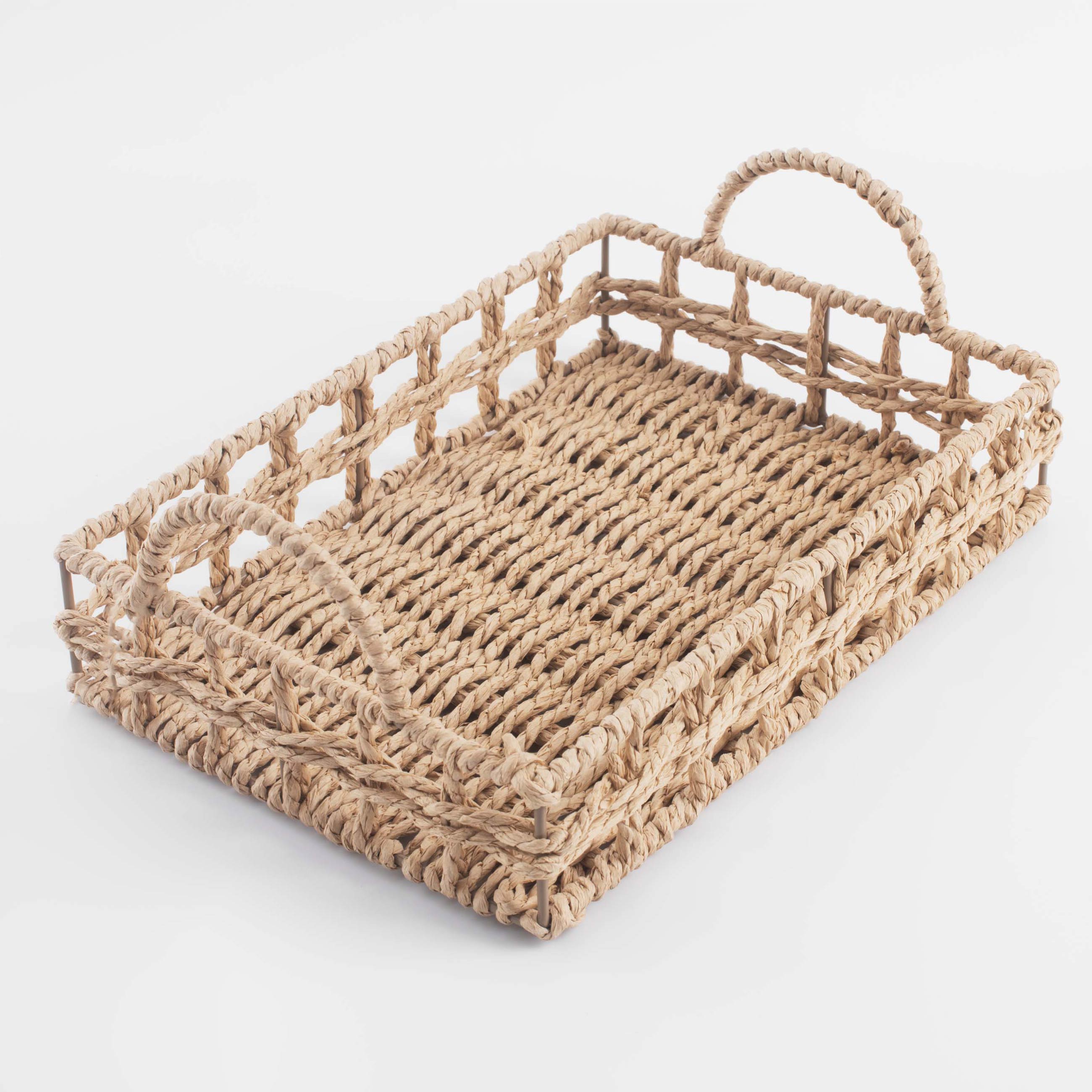 Tray, 29x20 cm, wicker, with handles, cellulose, Rectangular, Braided