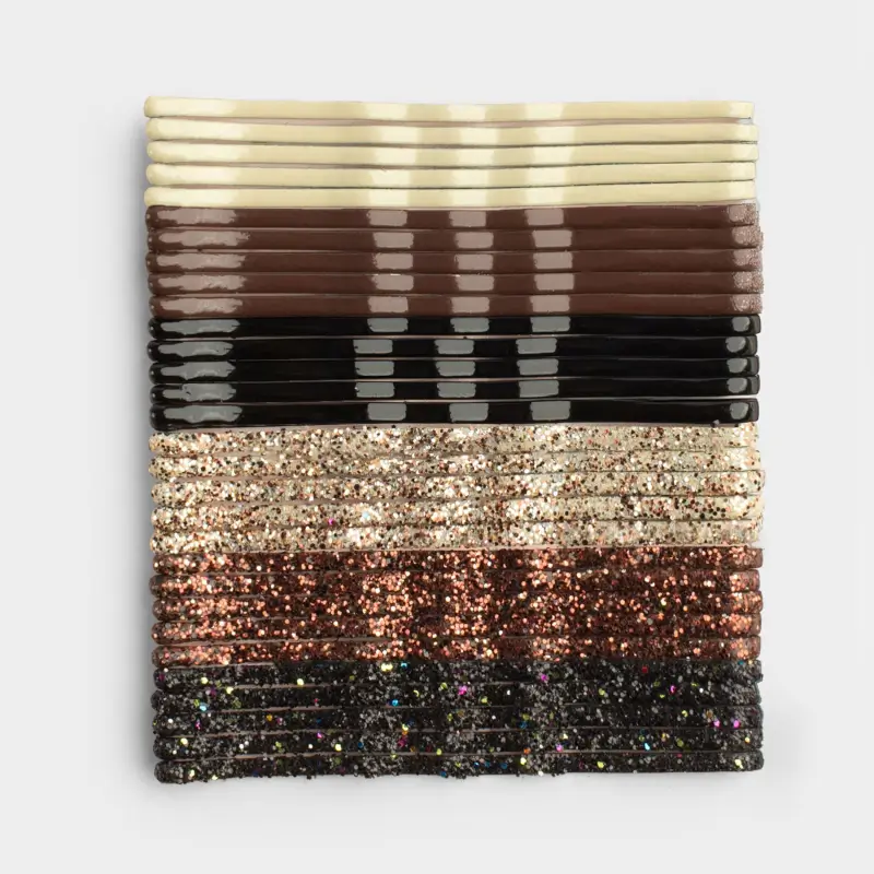 Hair clip, 6 cm, 30 pcs, metal, brown mix, Invisible, Basic ,image-0