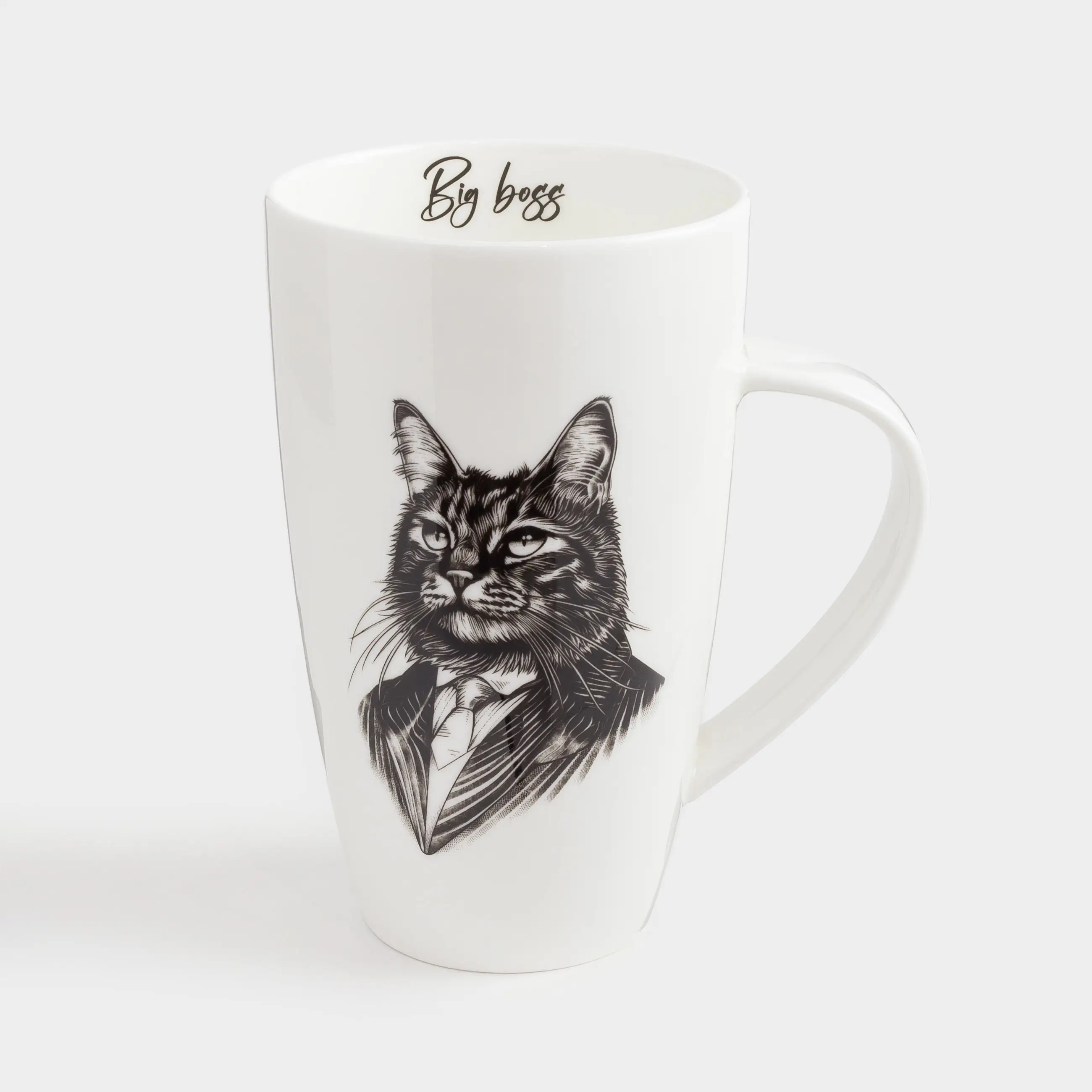 Mug, 650 ml, Porcelain F, white, Cat in a suit, Cat, image-0