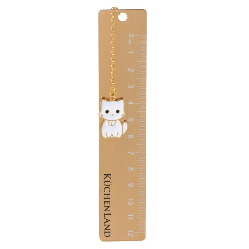 Ruler, 12 cm, with pendant, steel, golden, Kitten, Cat
